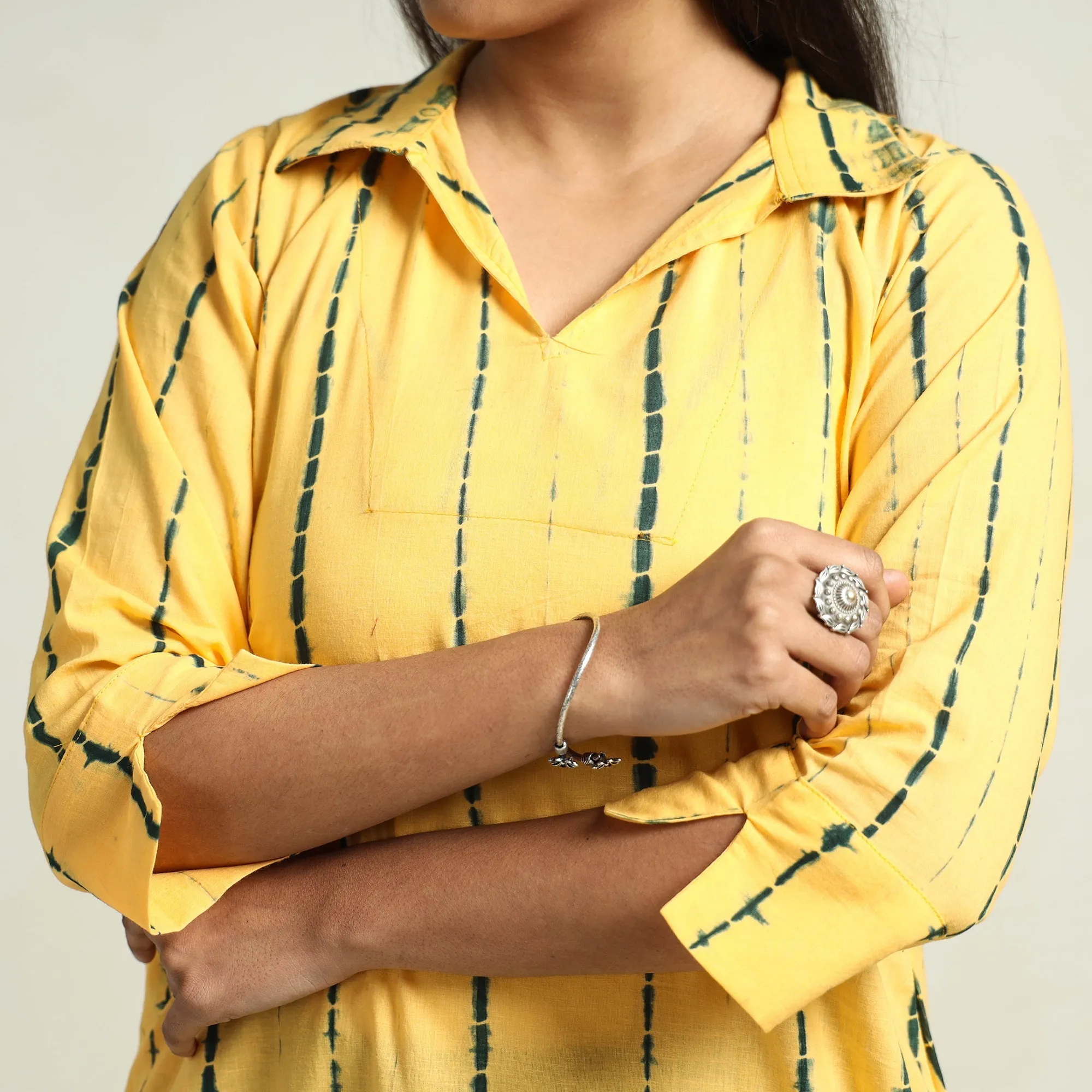 Yellow - Shibori Tye-Dye Mul Cotton Kurta with Palazzo & Dupatta Set sold by Itokri product image thumbnail 5