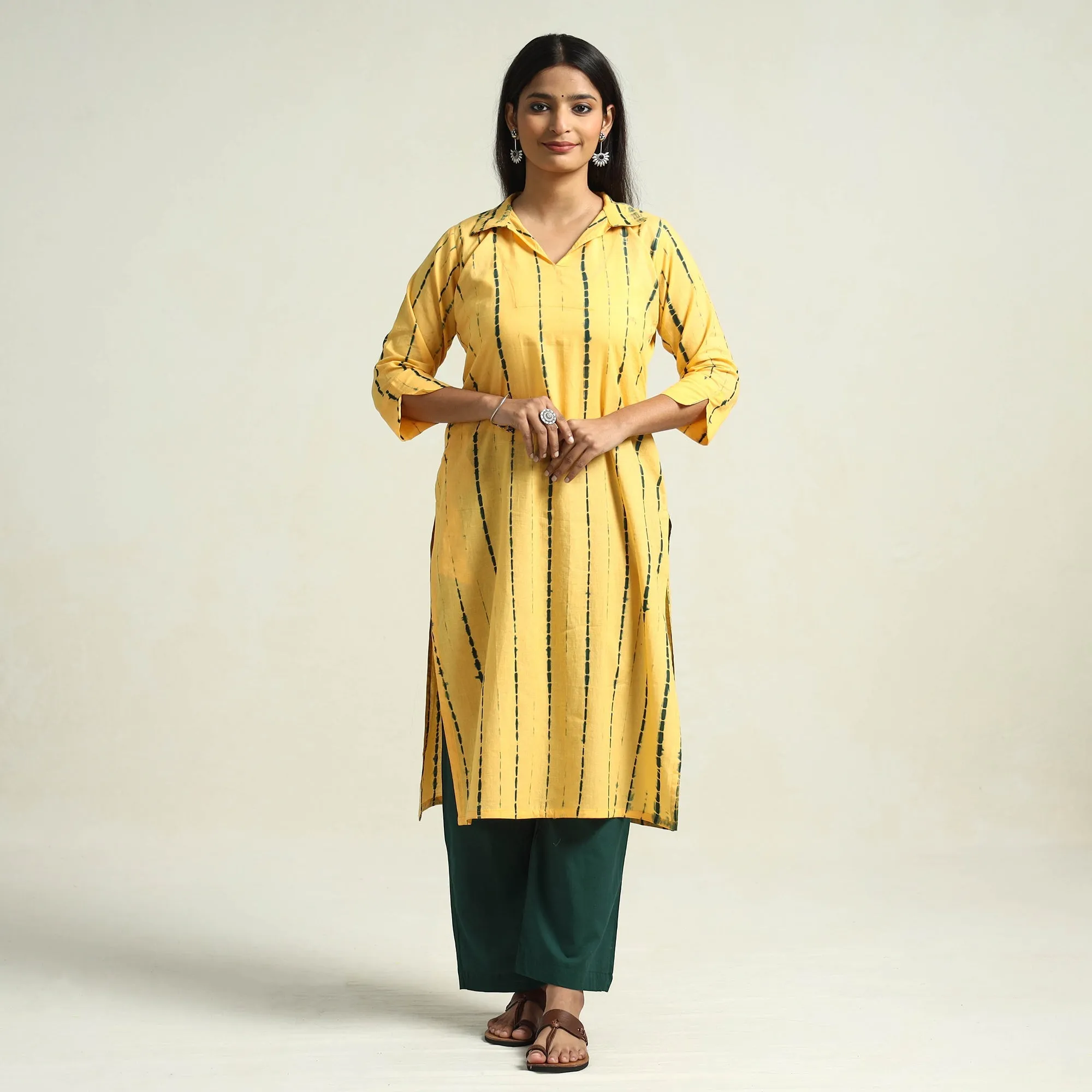 Yellow - Shibori Tye-Dye Mul Cotton Kurta with Palazzo & Dupatta Set sold by Itokri product image thumbnail 4