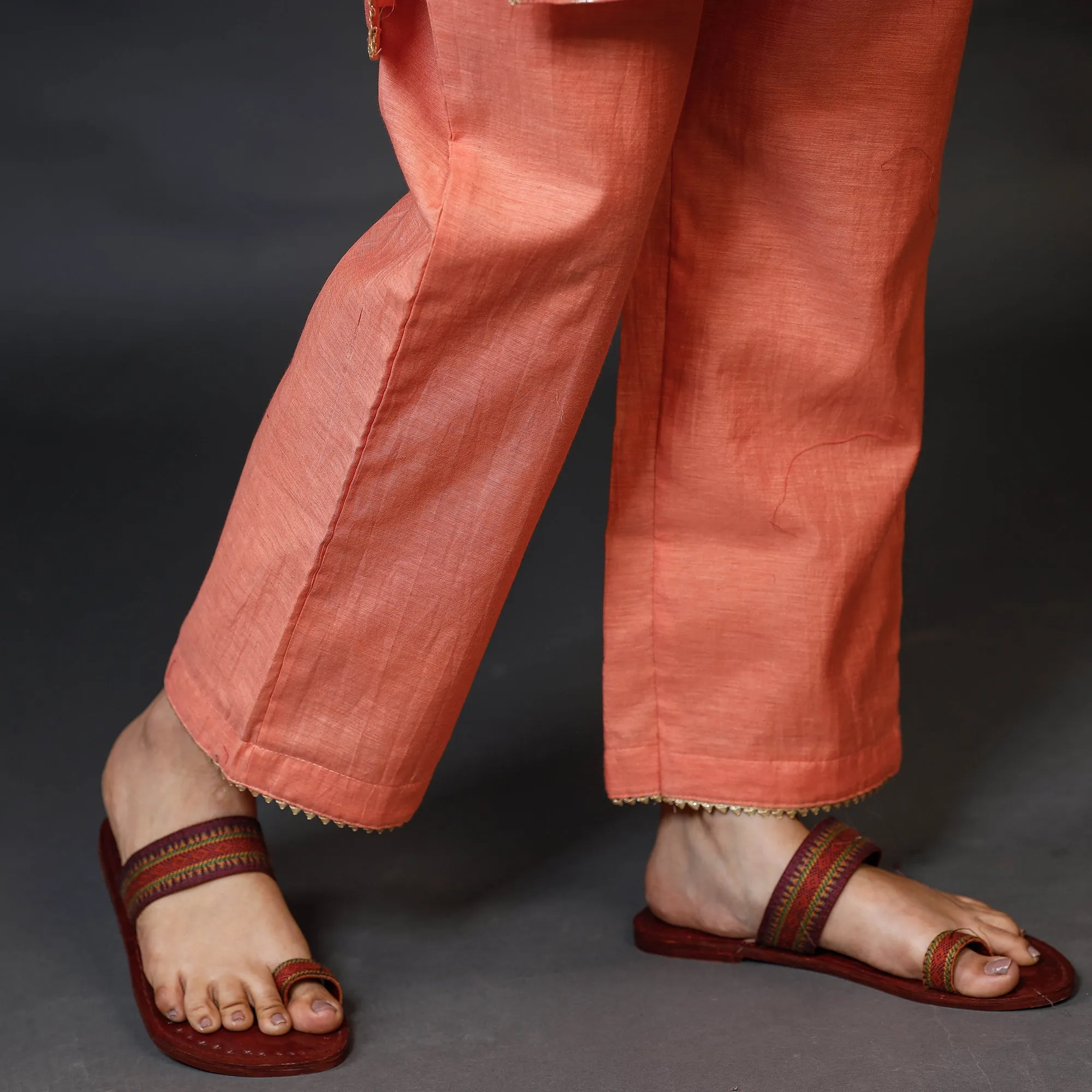Peach - Banarasi Silk Zari Work Kurta with Palazzo & Dupatta Set sold by Itokri product image thumbnail 5