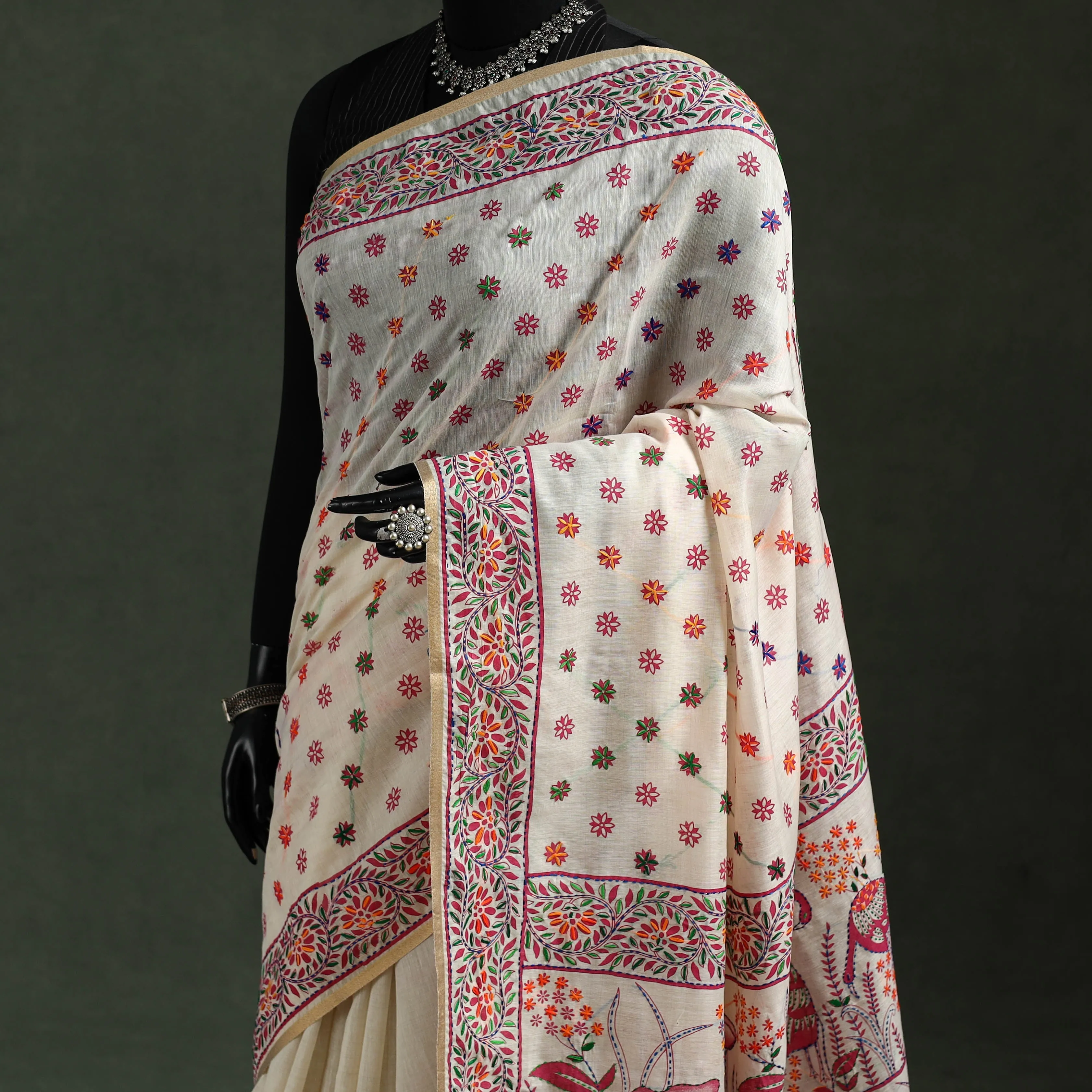 Bengal Kantha Hand Embroidery Silk Cotton Chapa Work Saree 33 sold by Itokri product image thumbnail 2