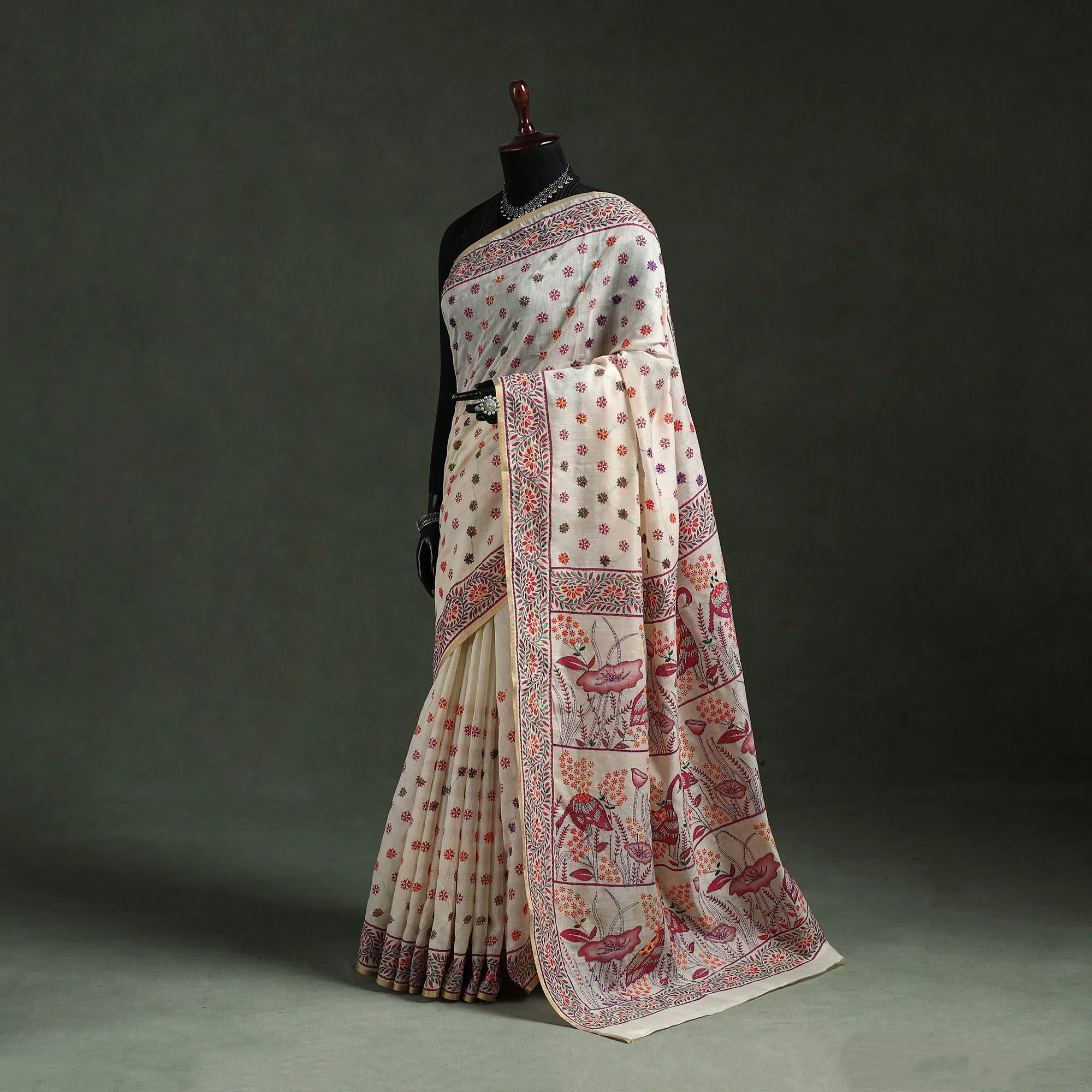 Bengal Kantha Hand Embroidery Silk Cotton Chapa Work Saree 33 sold by Itokri