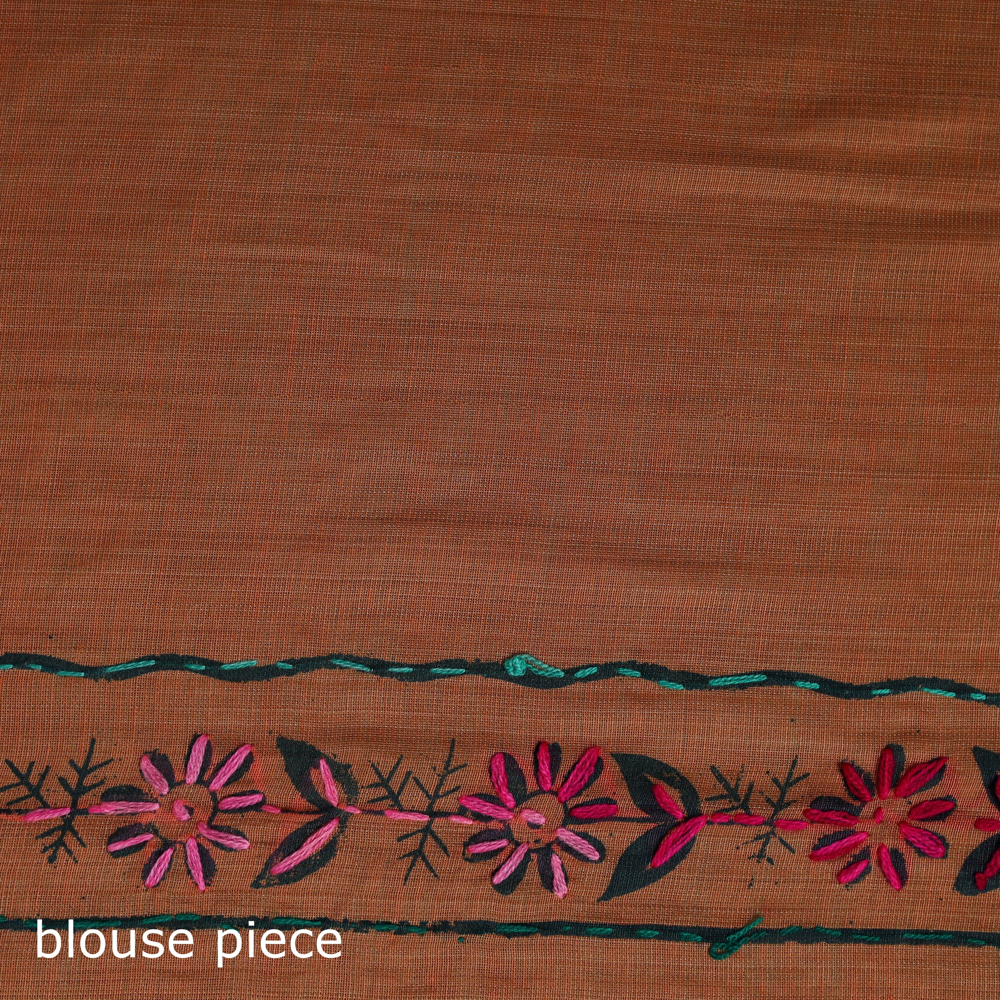 Orange - Bengal Kantha Hand Embroidery Silk Cotton Chapa Work Saree 31 sold by Itokri product image thumbnail 5
