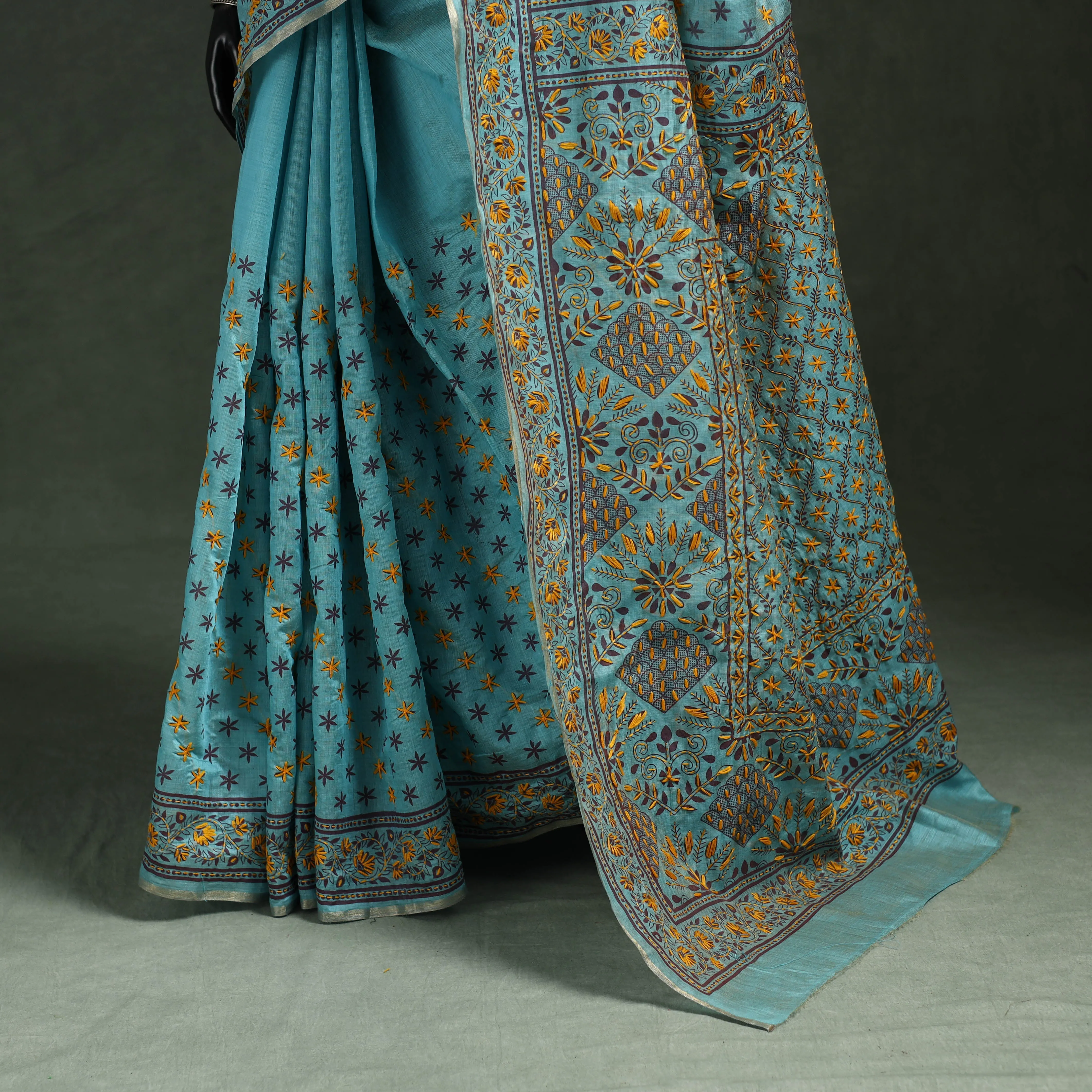 Bengal Kantha Hand Embroidery Silk Cotton Chapa Work Saree 21 sold by Itokri product image thumbnail 4