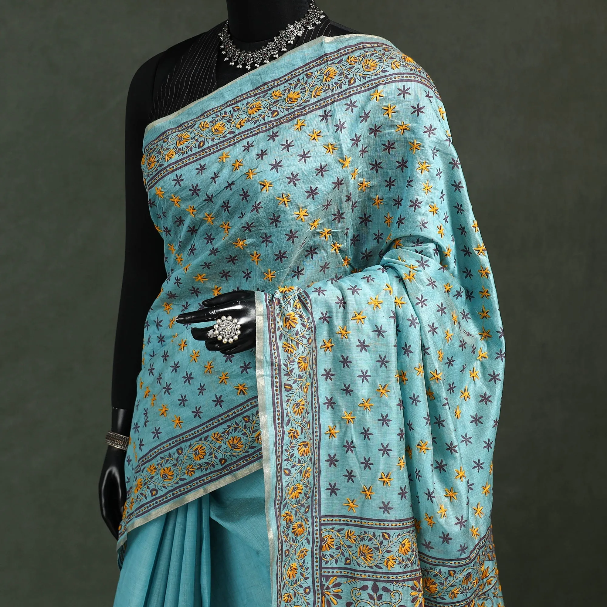 Bengal Kantha Hand Embroidery Silk Cotton Chapa Work Saree 21 sold by Itokri product image thumbnail 2