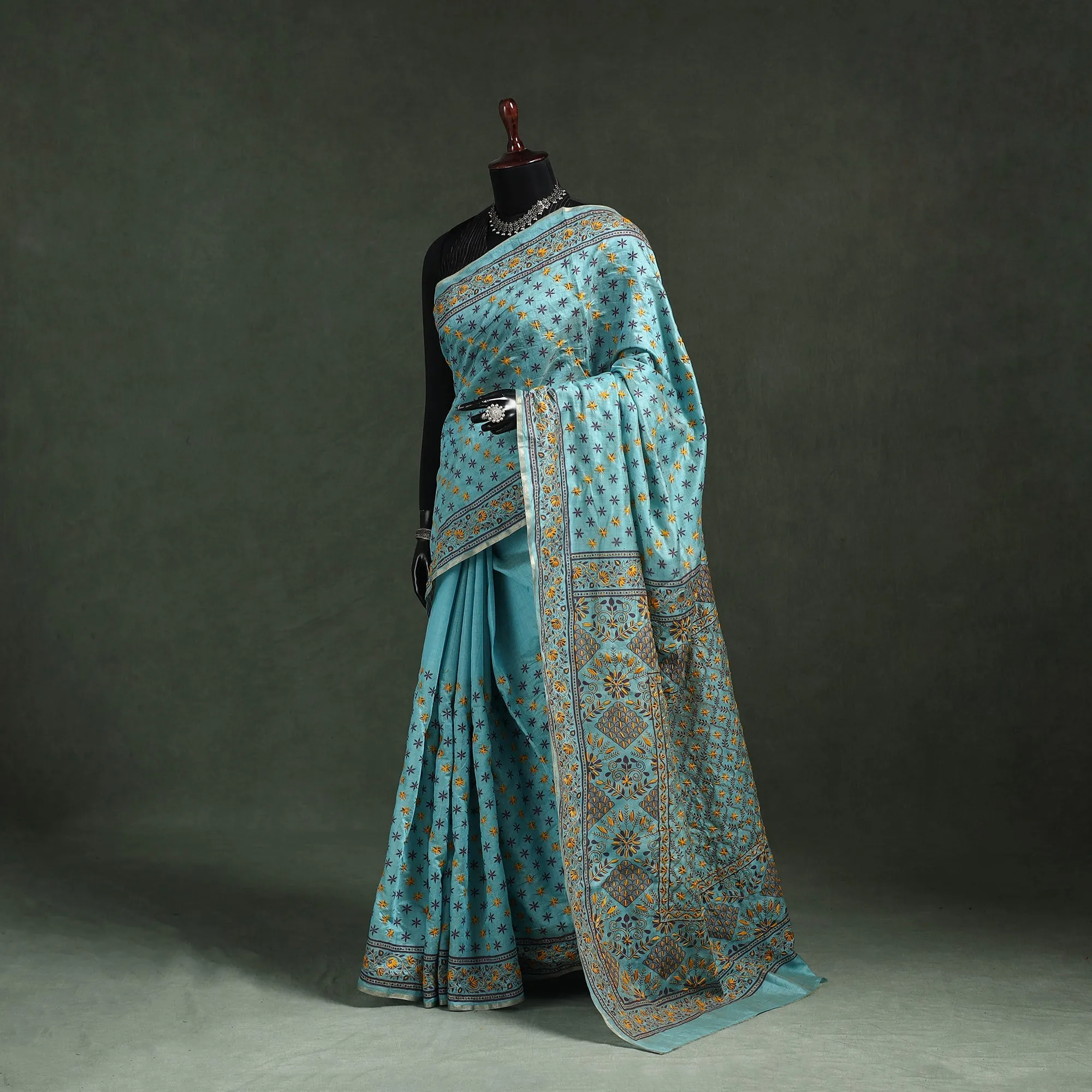 Bengal Kantha Hand Embroidery Silk Cotton Chapa Work Saree 21 sold by Itokri