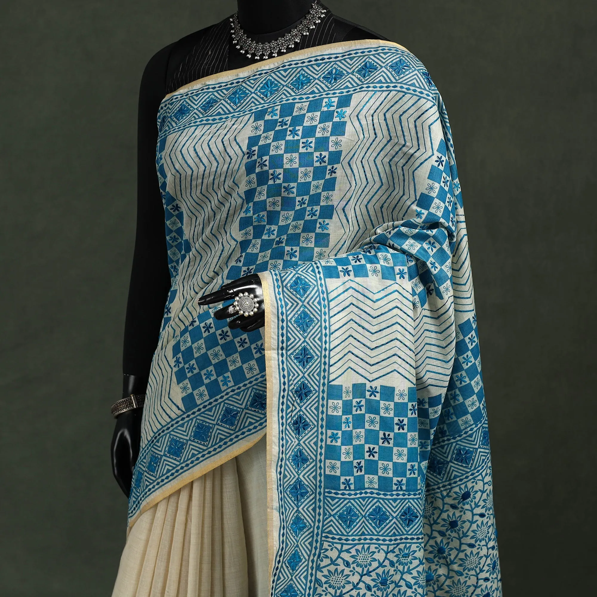 Bengal Kantha Hand Embroidery Silk Cotton Chapa Work Saree 18 sold by Itokri product image thumbnail 2