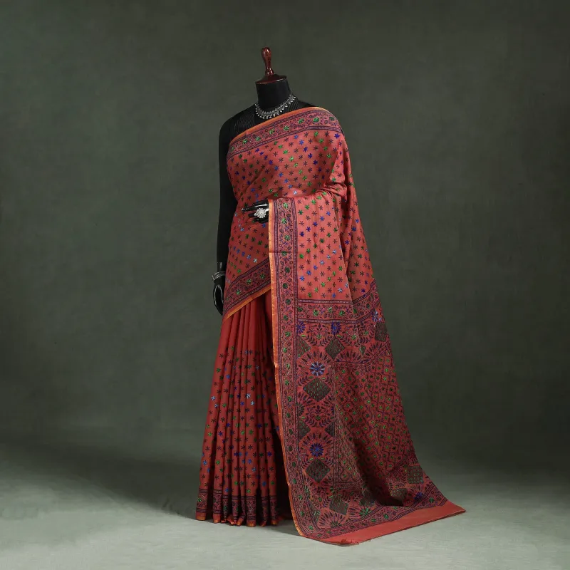 Bengal Kantha Hand Embroidery Silk Cotton Chapa Work Saree 14 made by Itokri