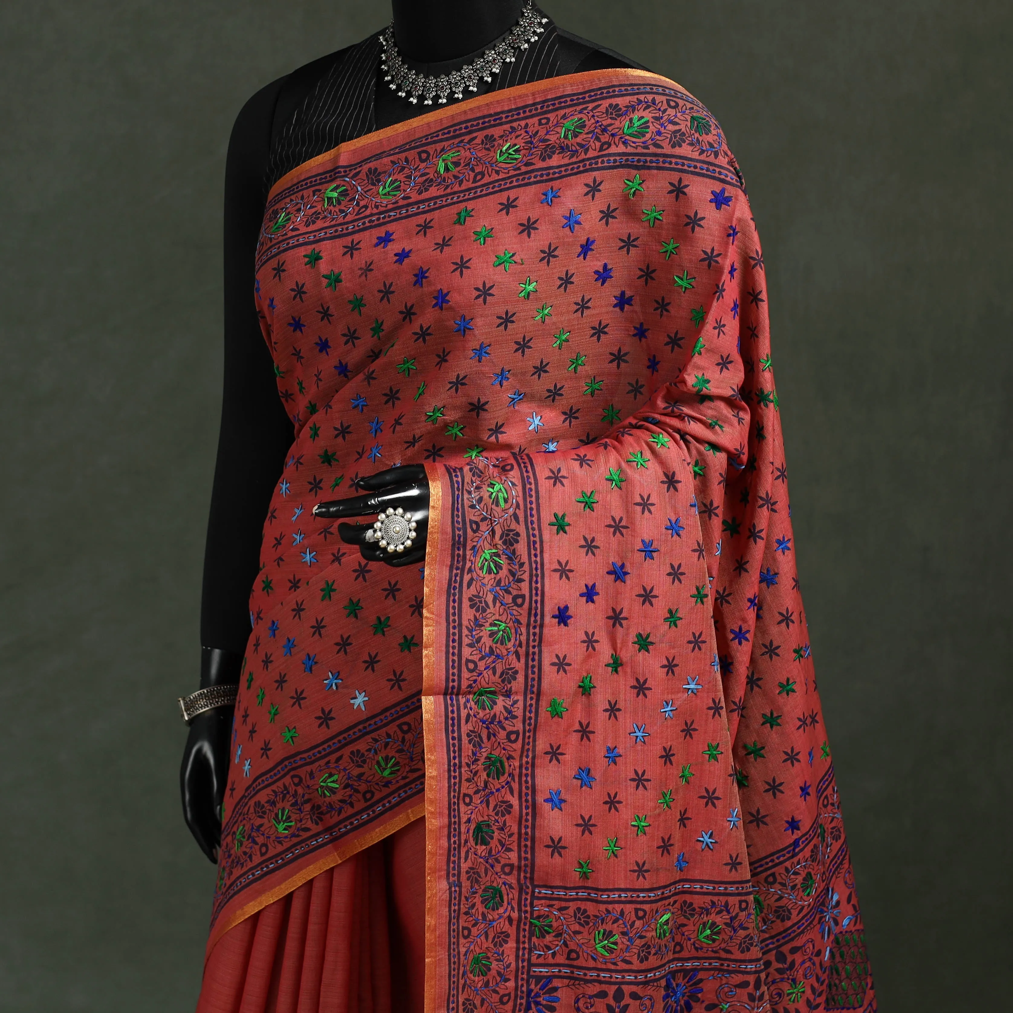 Bengal Kantha Hand Embroidery Silk Cotton Chapa Work Saree 14 sold by Itokri product image thumbnail 2