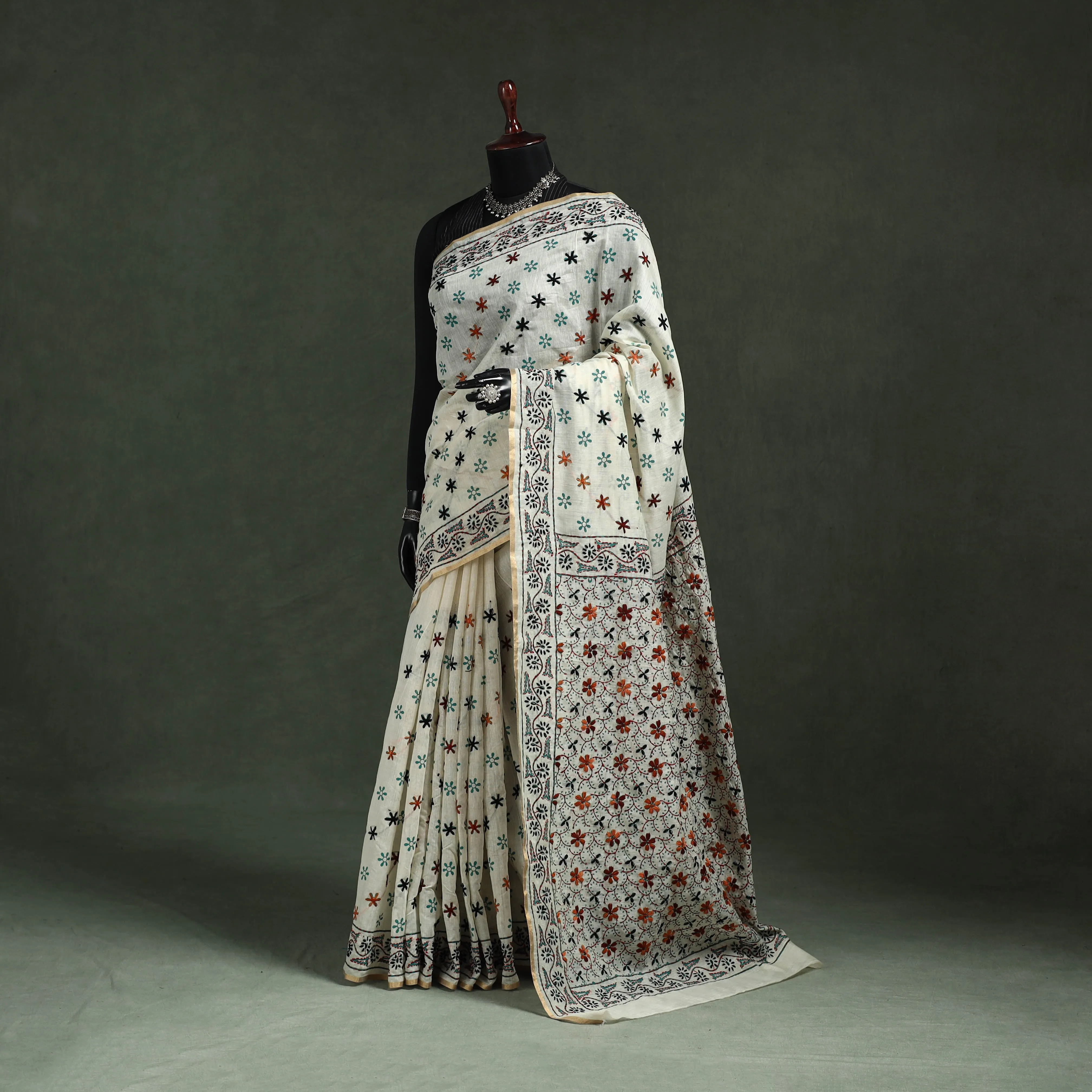 Bengal Kantha Hand Embroidery Silk Cotton Chapa Work Saree 12 sold by Itokri
