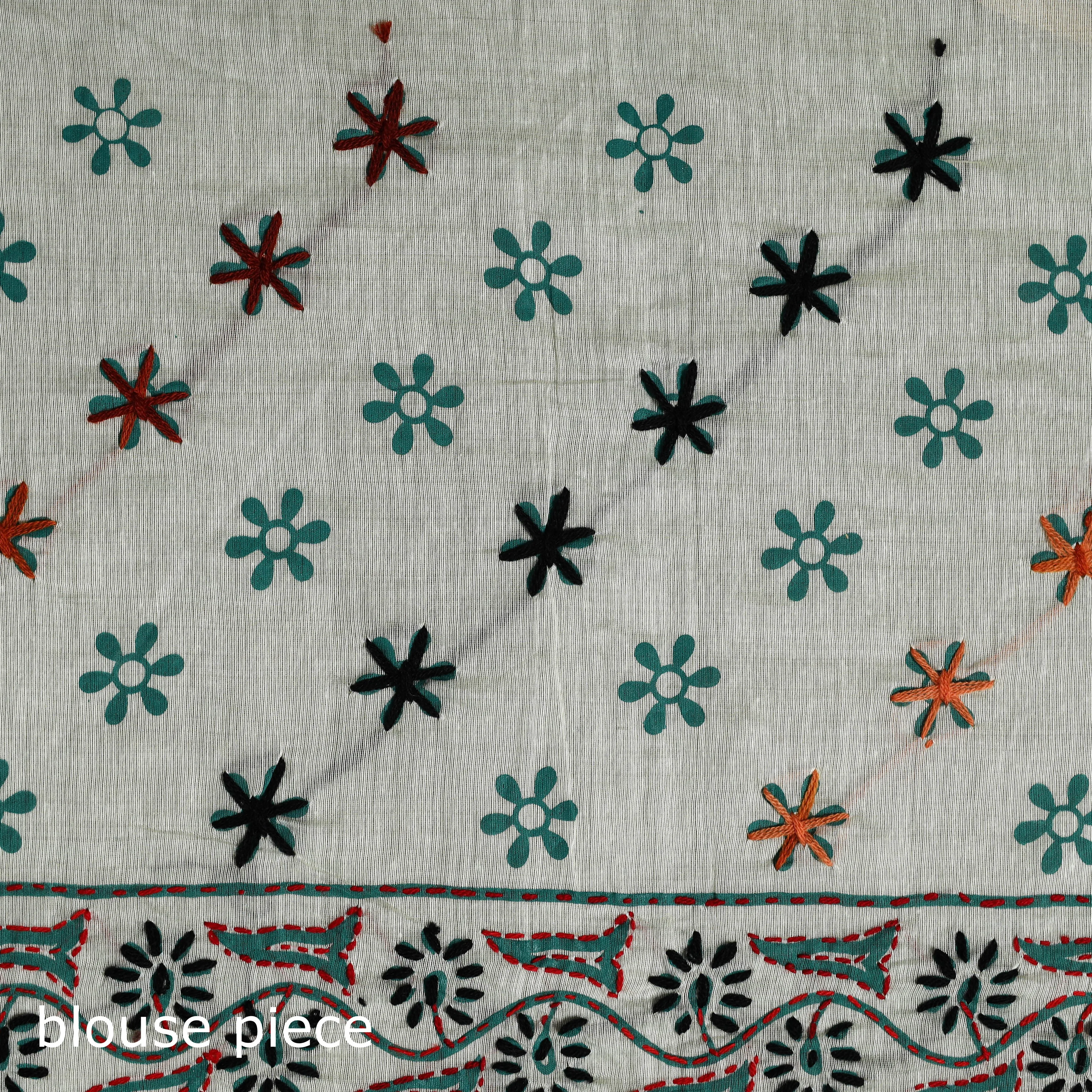 Bengal Kantha Hand Embroidery Silk Cotton Chapa Work Saree 12 sold by Itokri product image thumbnail 5