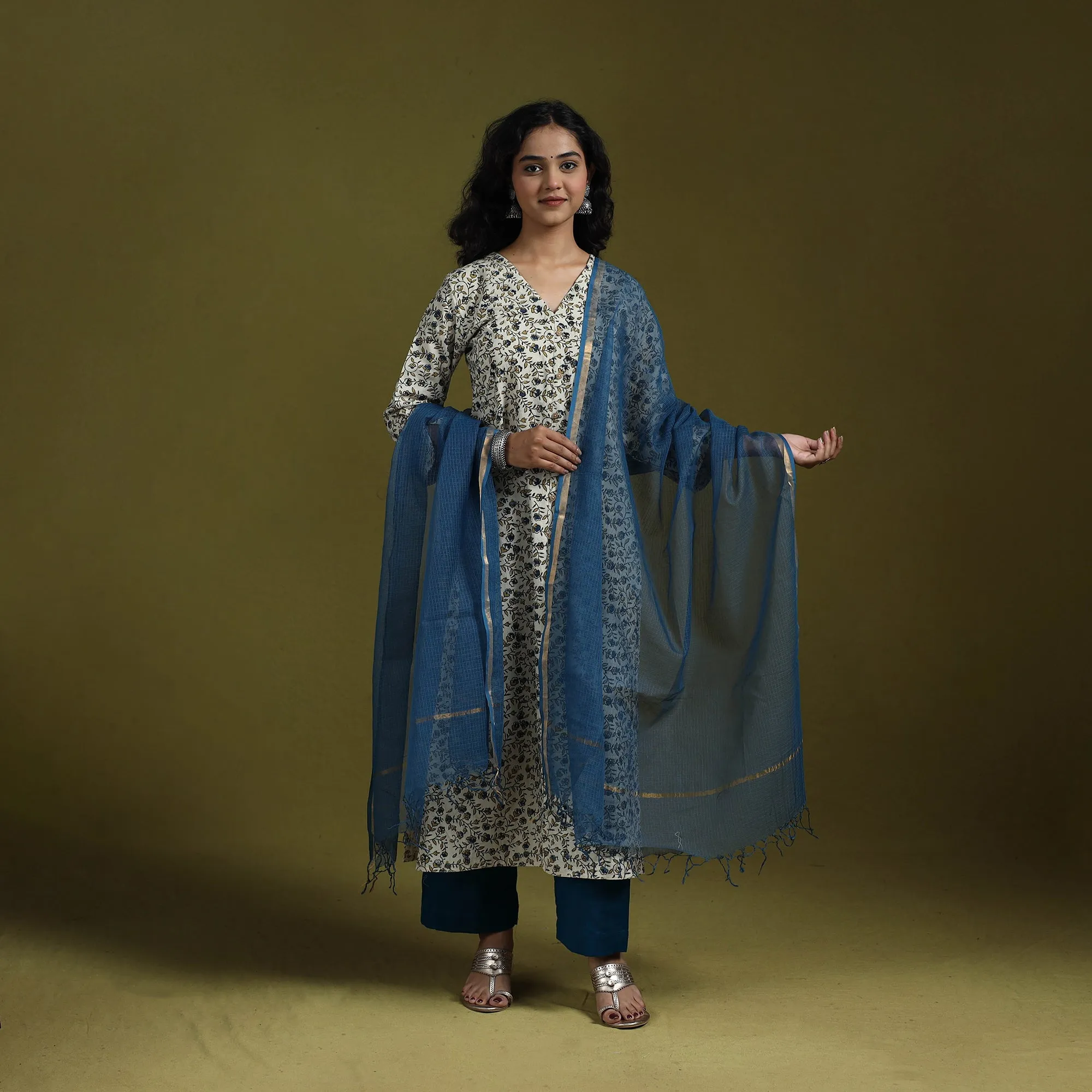 Beige - Natural Dyed Ajrakh Hand Block Print Cotton Suit Set with Dupatta for women 13 sold by Itokri