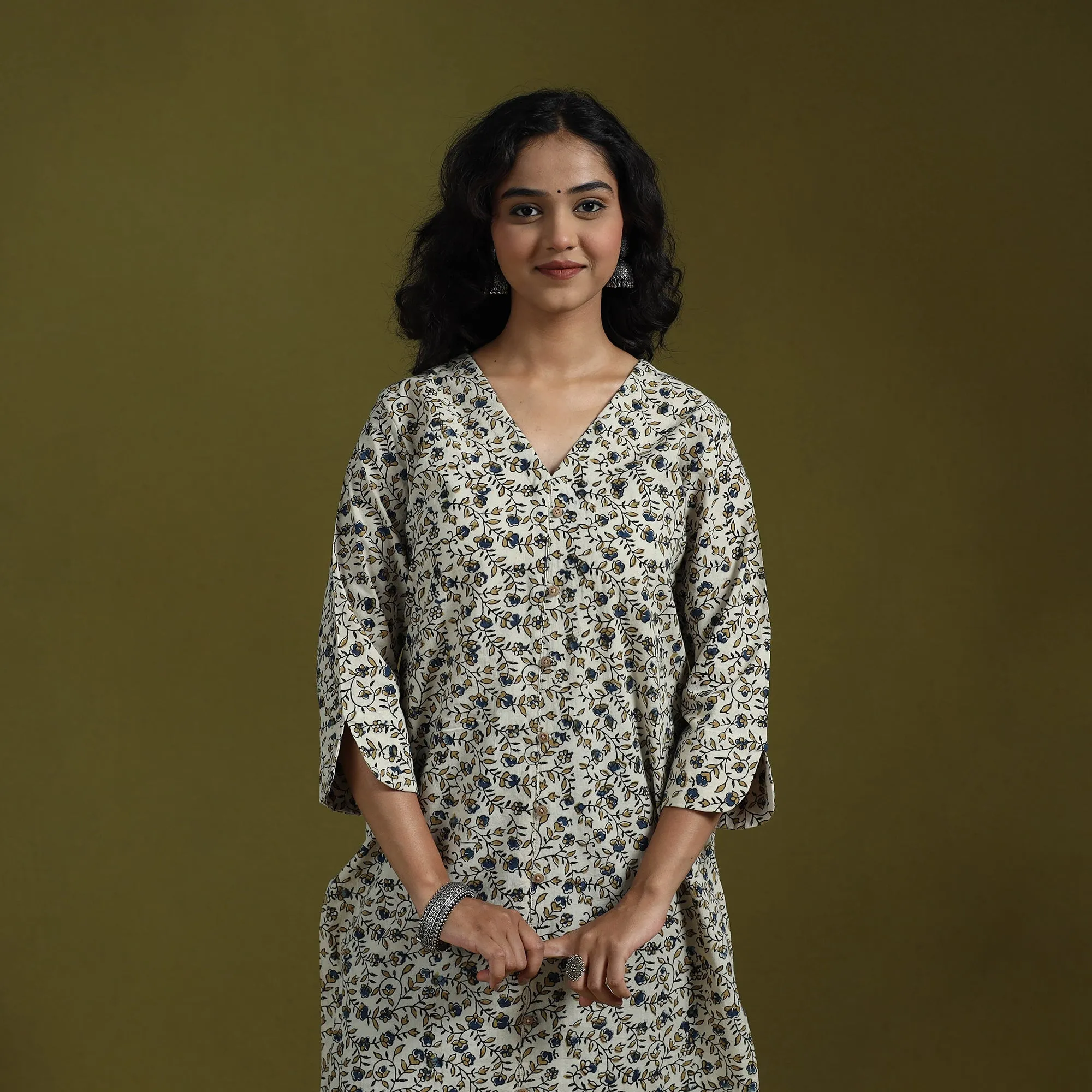Beige - Natural Dyed Ajrakh Hand Block Print Cotton Suit Set with Dupatta for women 13 sold by Itokri product image thumbnail 2