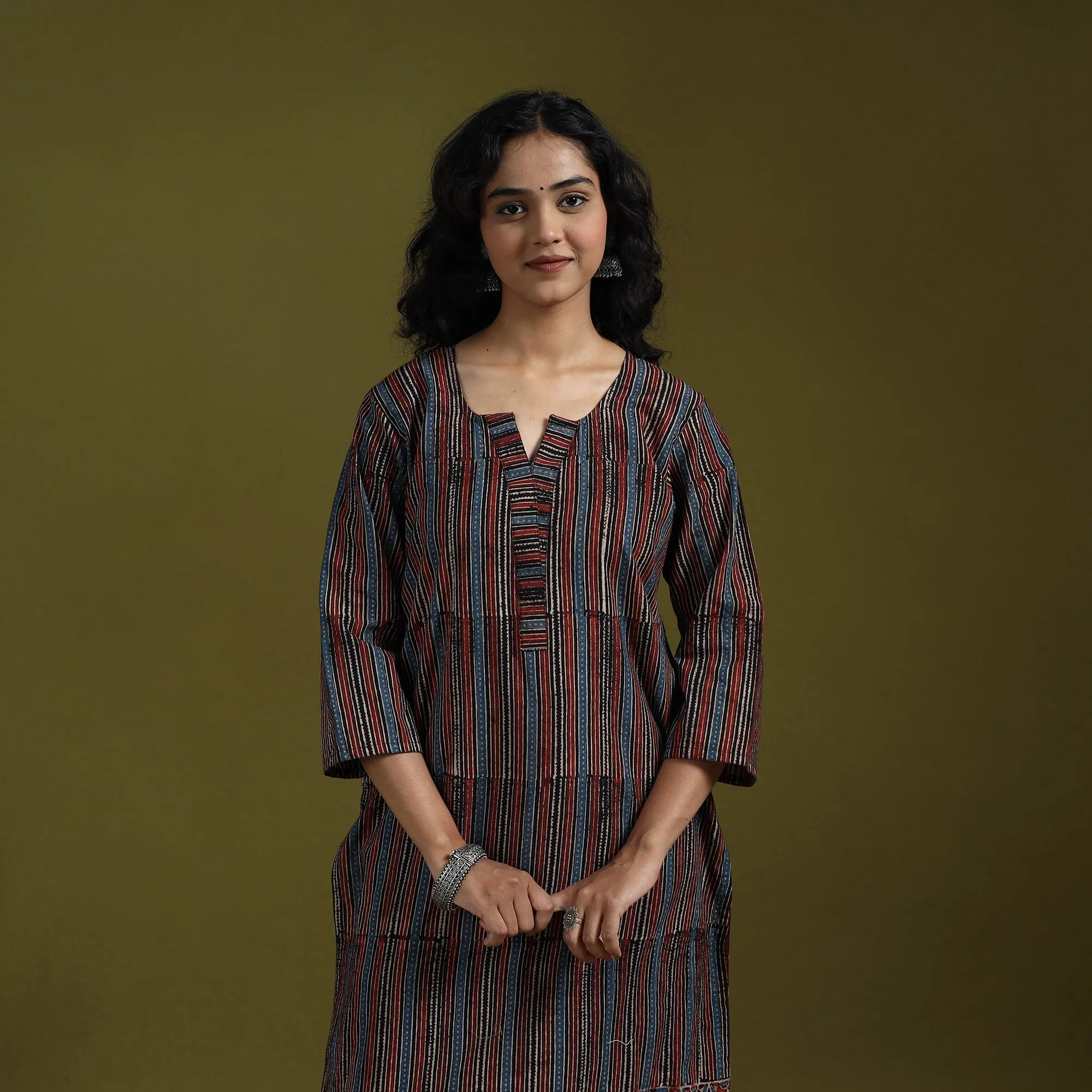 Multicolor - Natural Dyed Ajrakh Hand Block Print Cotton Suit Set with Dupatta for women 04 sold by Itokri product image thumbnail 2