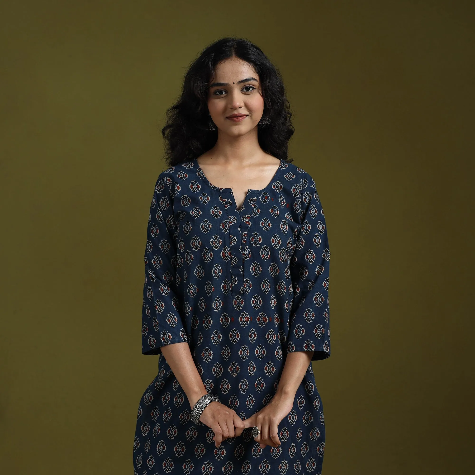 Blue - Natural Dyed Ajrakh Hand Block Print Cotton Suit Set with Dupatta for women 03 sold by Itokri product image thumbnail 2