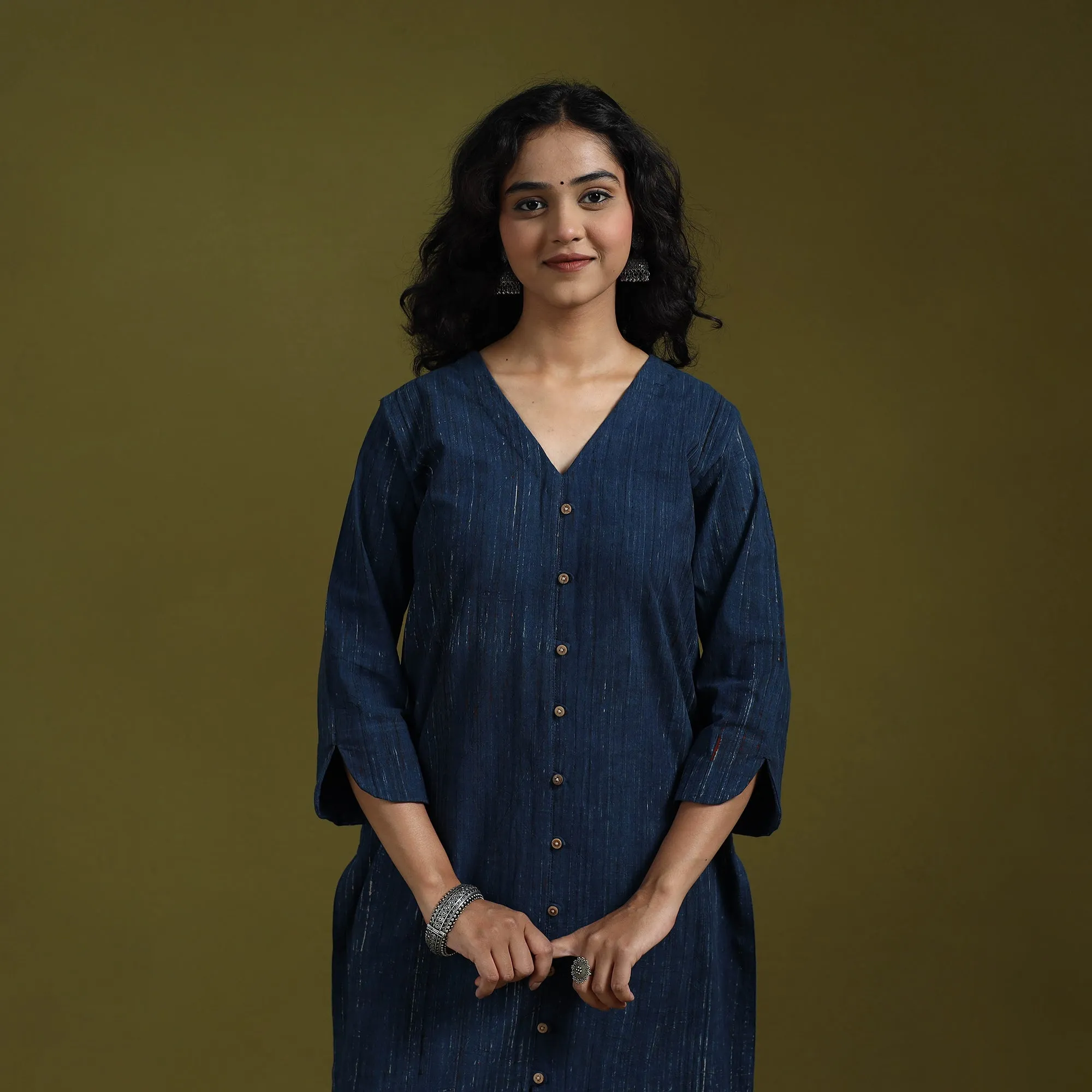 Blue - Natural Dyed Brush Design Ajrakh Print Cotton Suit Set with Dupatta for women 12 sold by Itokri product image thumbnail 2