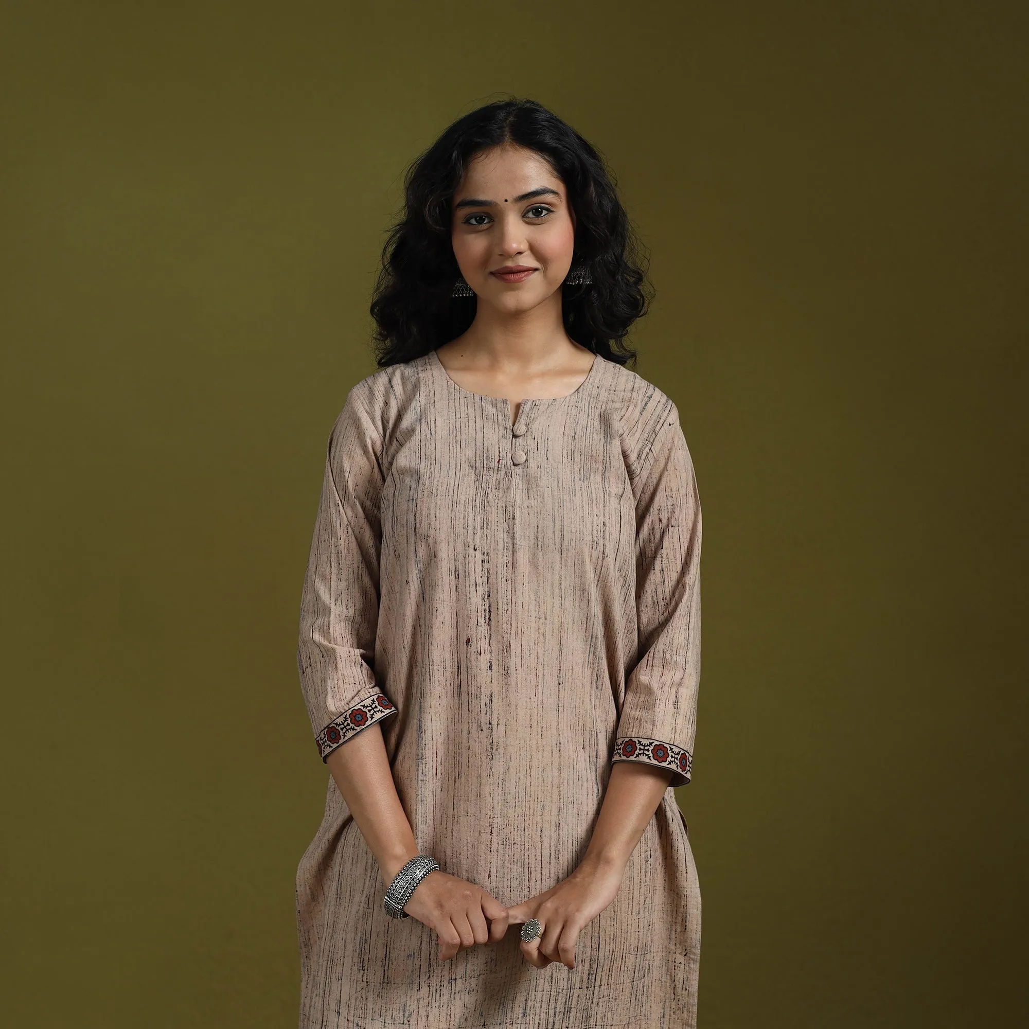 Beige - Natural Dyed Brush Design Ajrakh Print Cotton Suit Set with Dupatta for women 08 sold by Itokri product image thumbnail 2