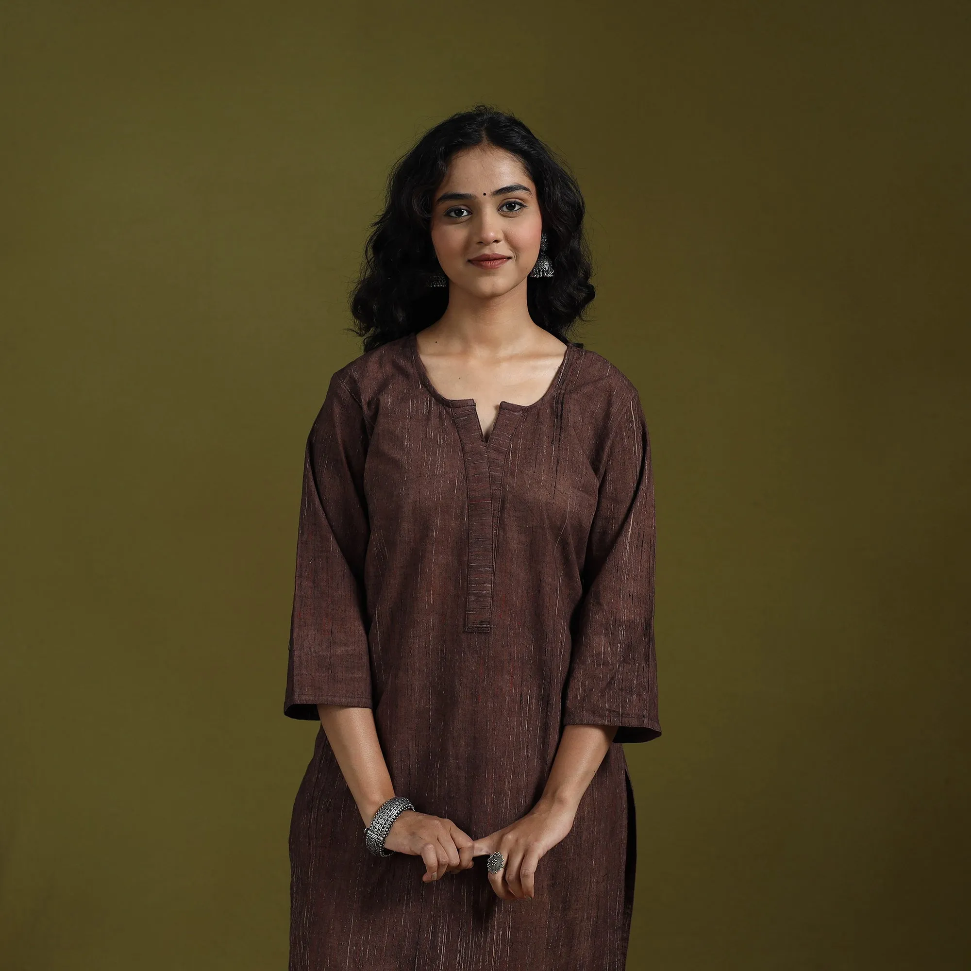 Brown - Natural Dyed Brush Design Ajrakh Print Cotton Suit Set with Dupatta for women 01 sold by Itokri product image thumbnail 2