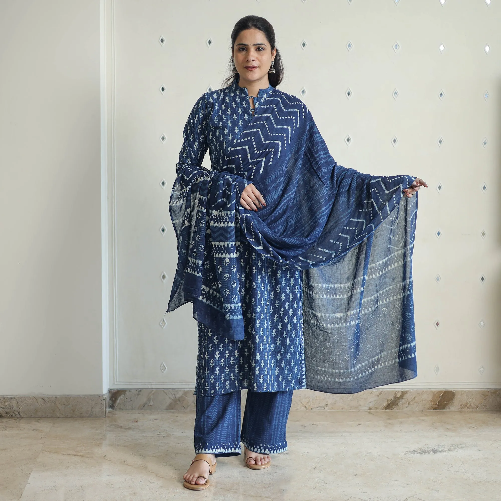 Blue - Hand Block Print Indigo Bagru Cotton Suit Set 01 sold by Itokri