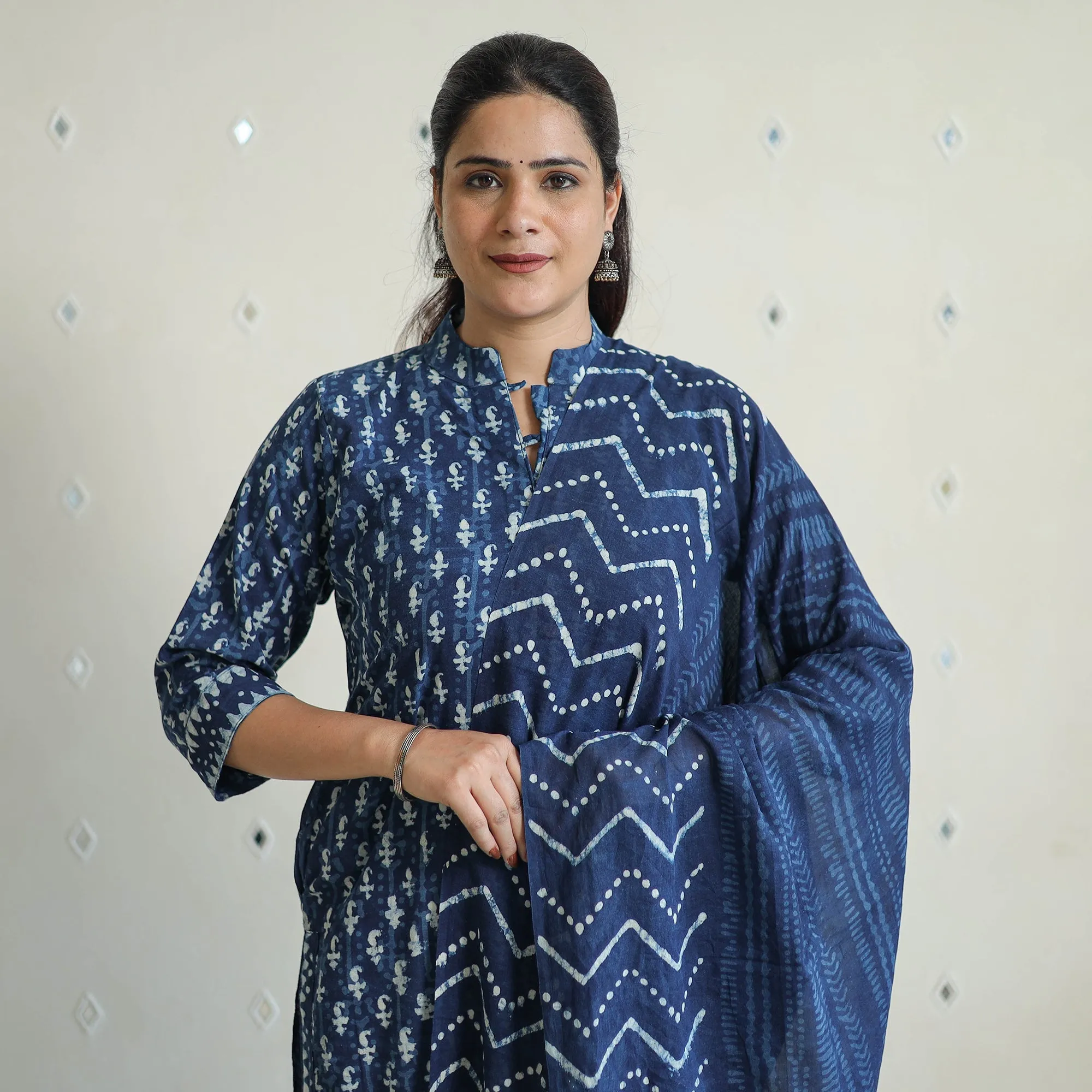 Blue - Hand Block Print Indigo Bagru Cotton Suit Set 01 sold by Itokri product image thumbnail 4