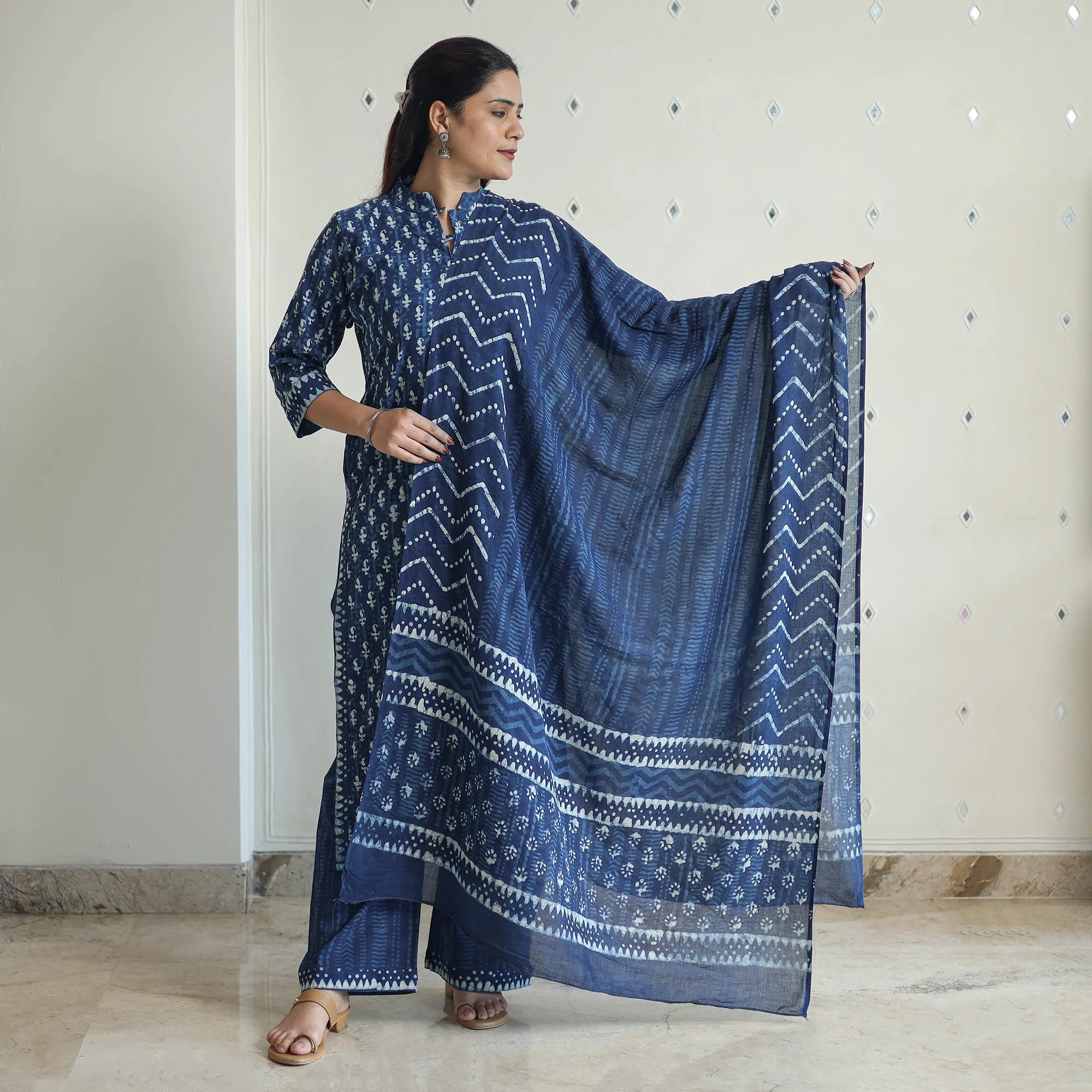 Blue - Hand Block Print Indigo Bagru Cotton Suit Set 01 sold by Itokri product image thumbnail 2