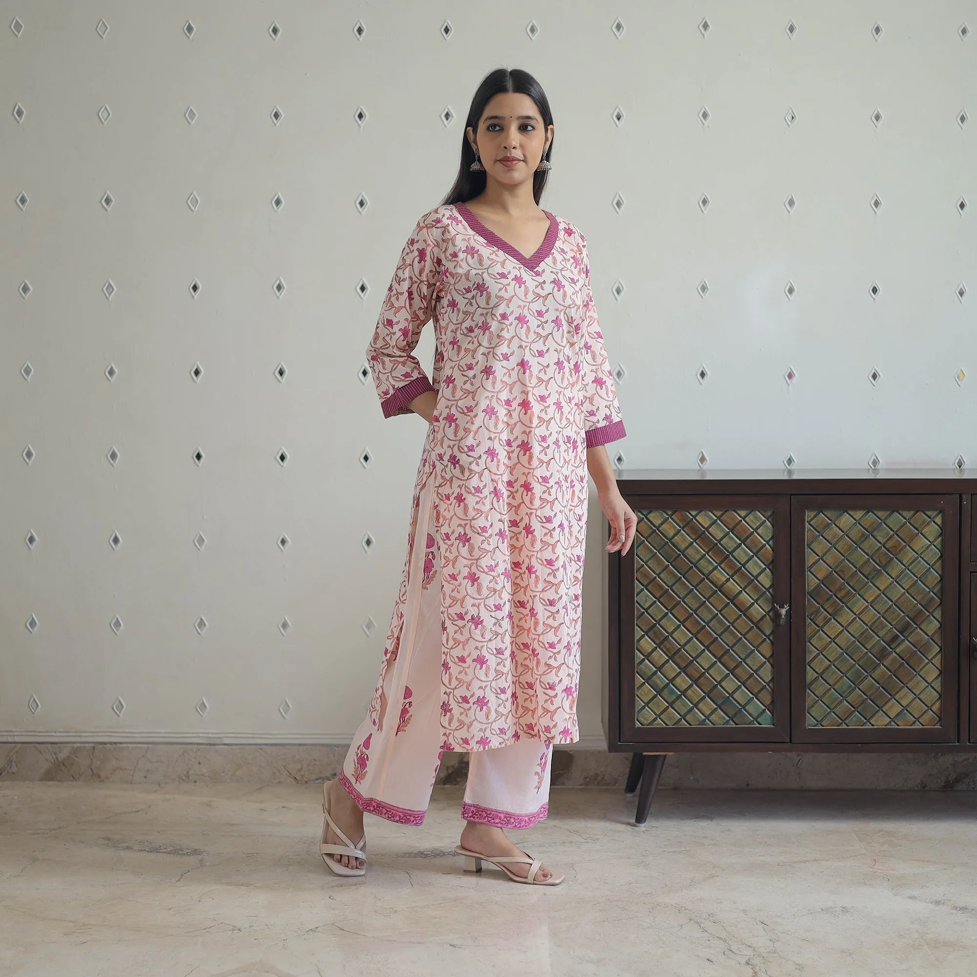 Pink - Hand Block Print Cotton Sanganeri Suit Set with Dupatta for women 19 sold by Itokri product image thumbnail 5