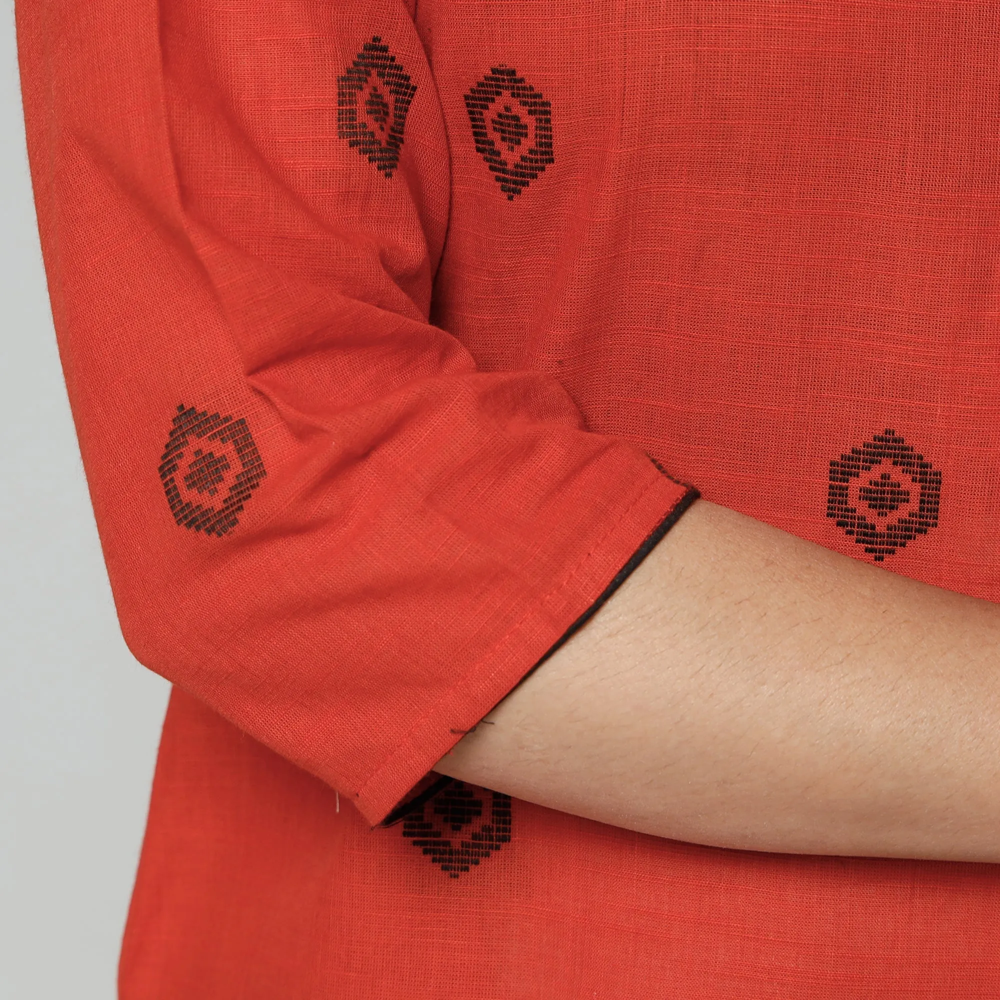 Orange Jacquard Cotton Long Kurta sold by Itokri product image thumbnail 4