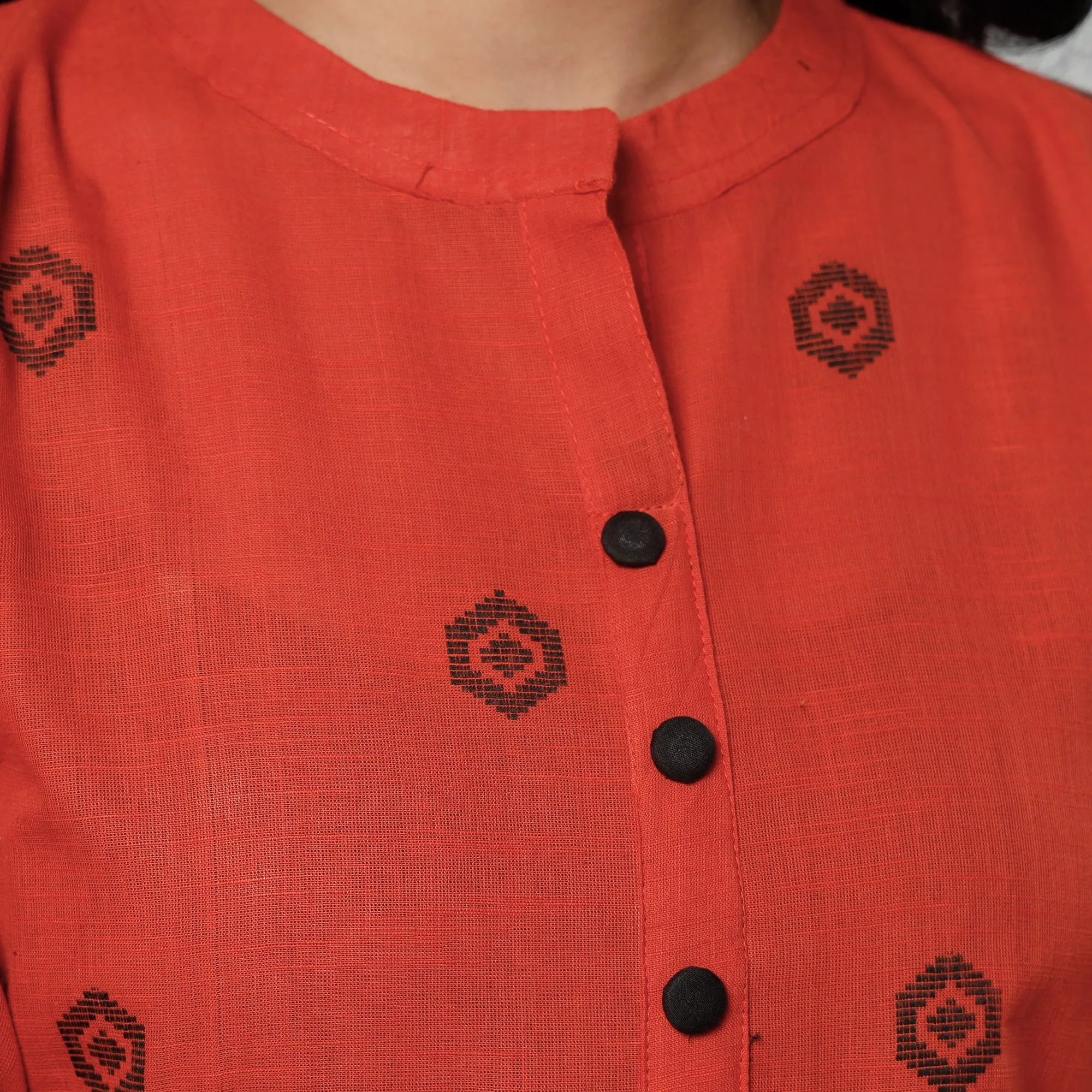 Orange Jacquard Cotton Long Kurta sold by Itokri product image thumbnail 3
