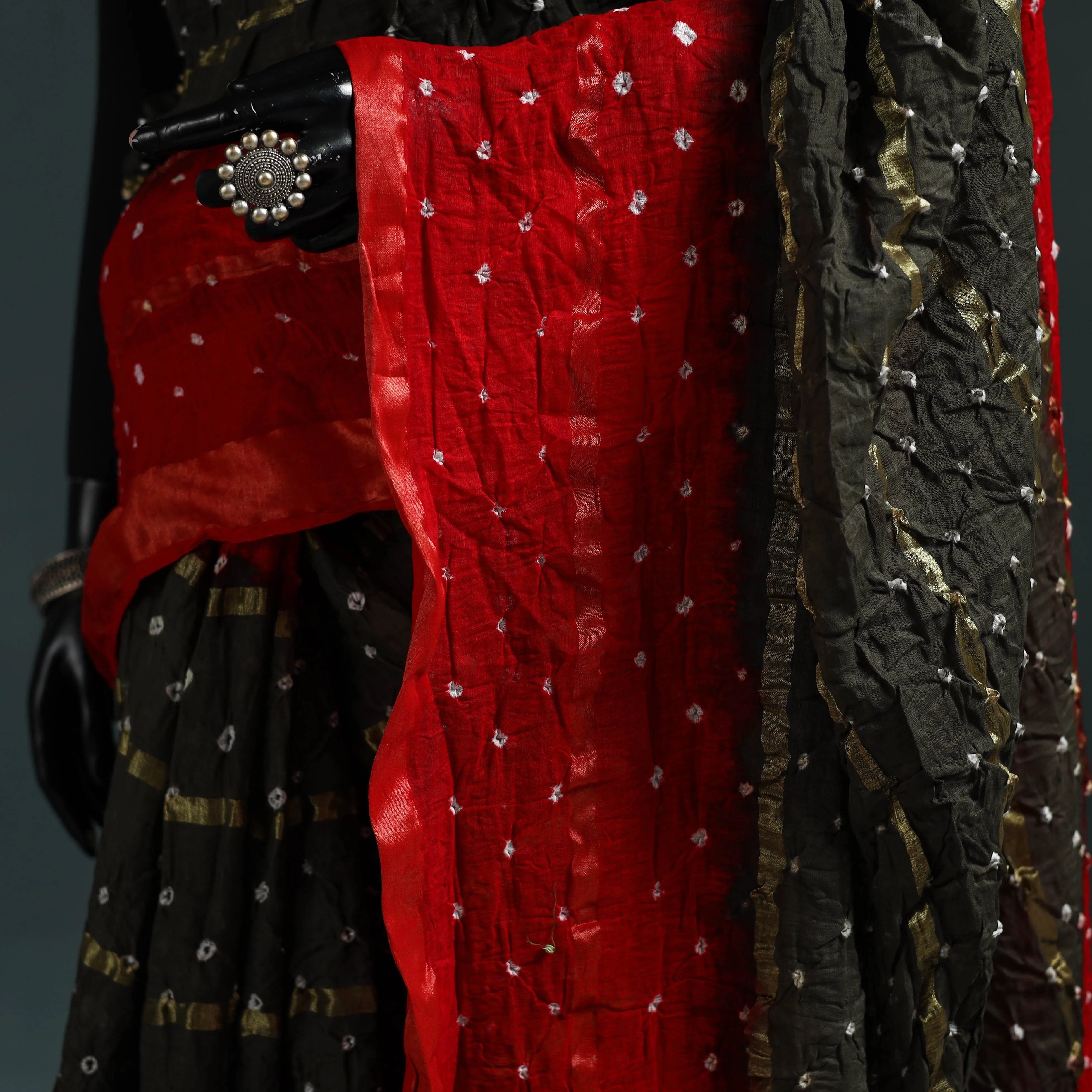 Brown - Kutch Bandhani Tie-Dye Cotton Saree with Blouse Piece 12 sold by Itokri product image thumbnail 3