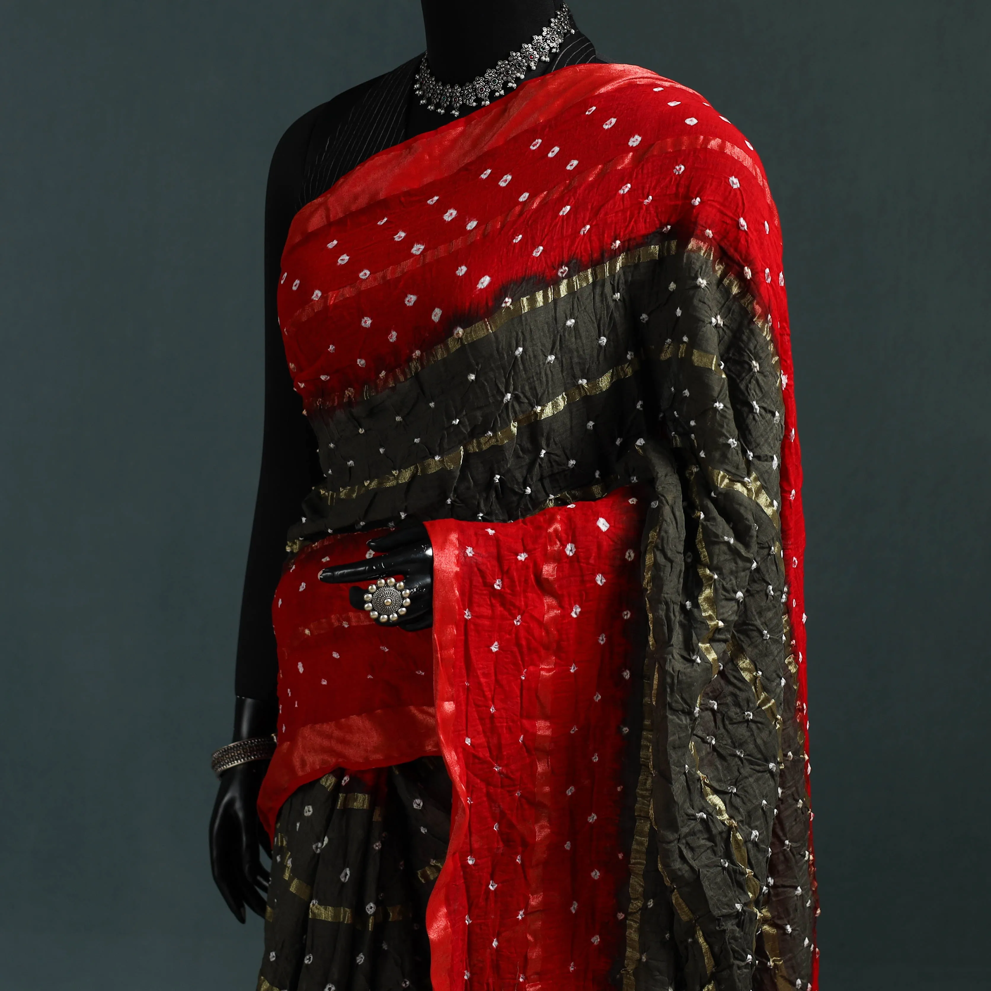 Brown - Kutch Bandhani Tie-Dye Cotton Saree with Blouse Piece 12 sold by Itokri product image thumbnail 2