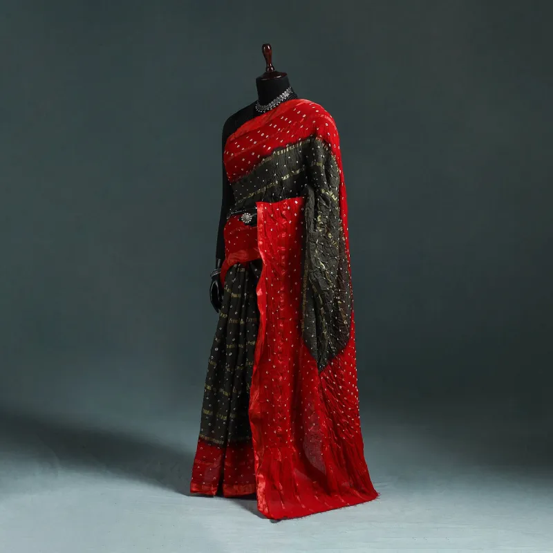 Brown - Kutch Bandhani Tie-Dye Cotton Saree with Blouse Piece 12 made by Itokri