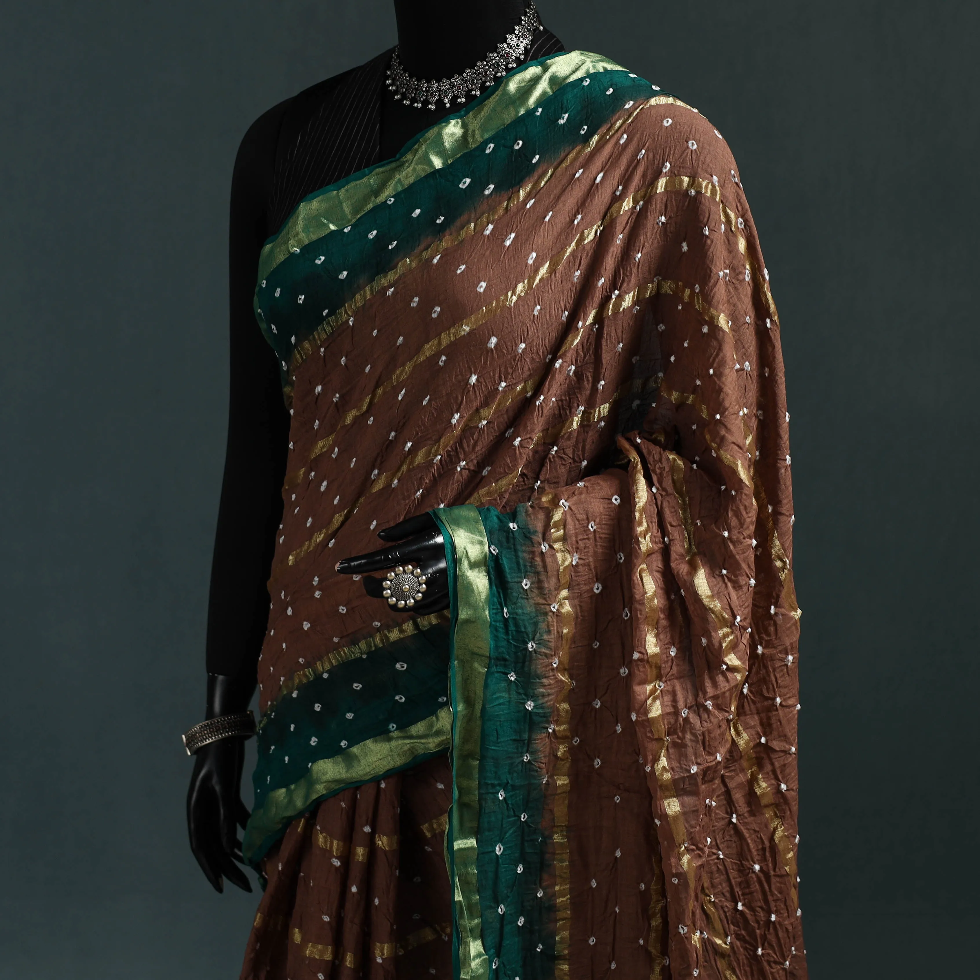 Brown - Kutch Bandhani Tie-Dye Cotton Saree with Blouse Piece 14 sold by Itokri product image thumbnail 2