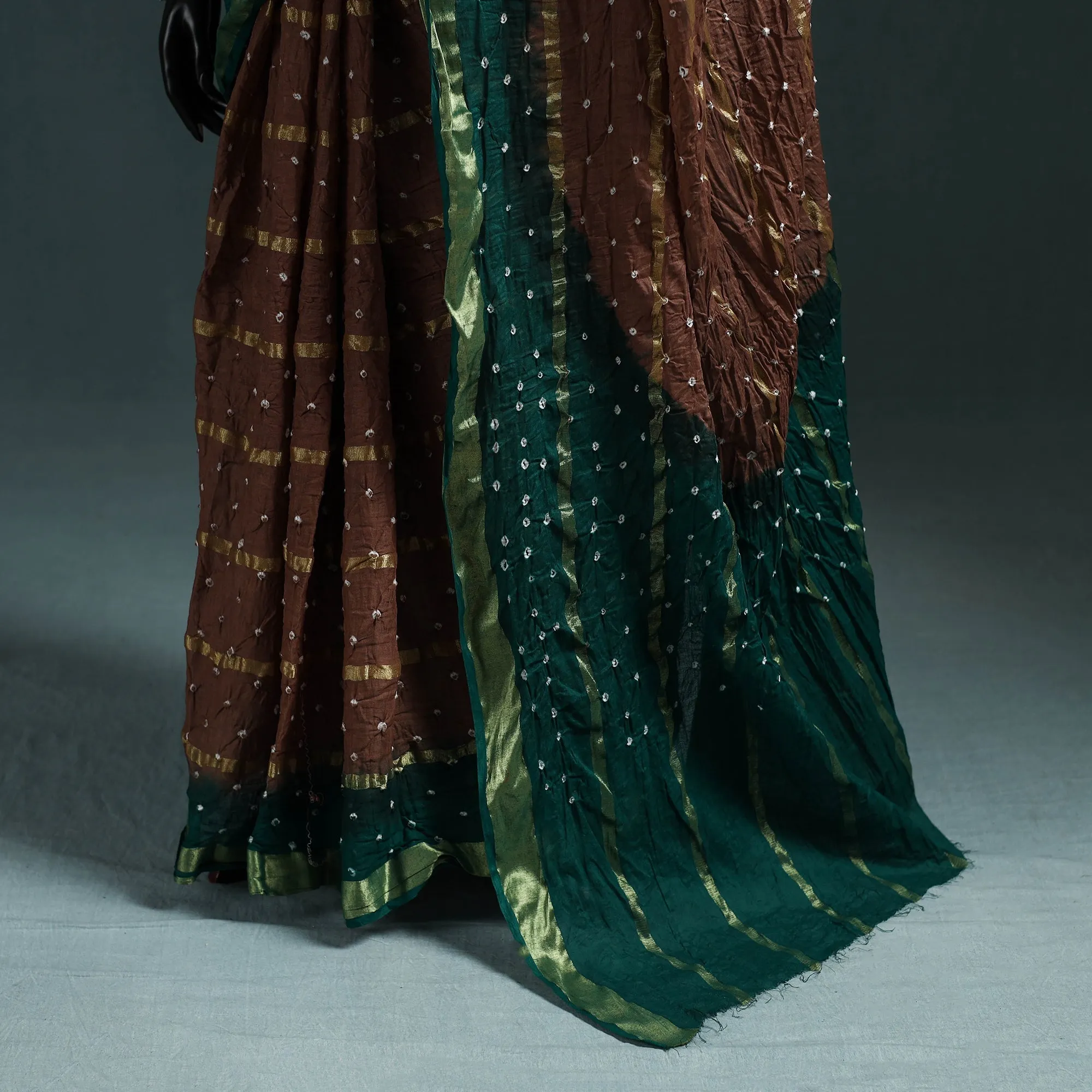 Brown - Kutch Bandhani Tie-Dye Cotton Saree with Blouse Piece 14 sold by Itokri product image thumbnail 4