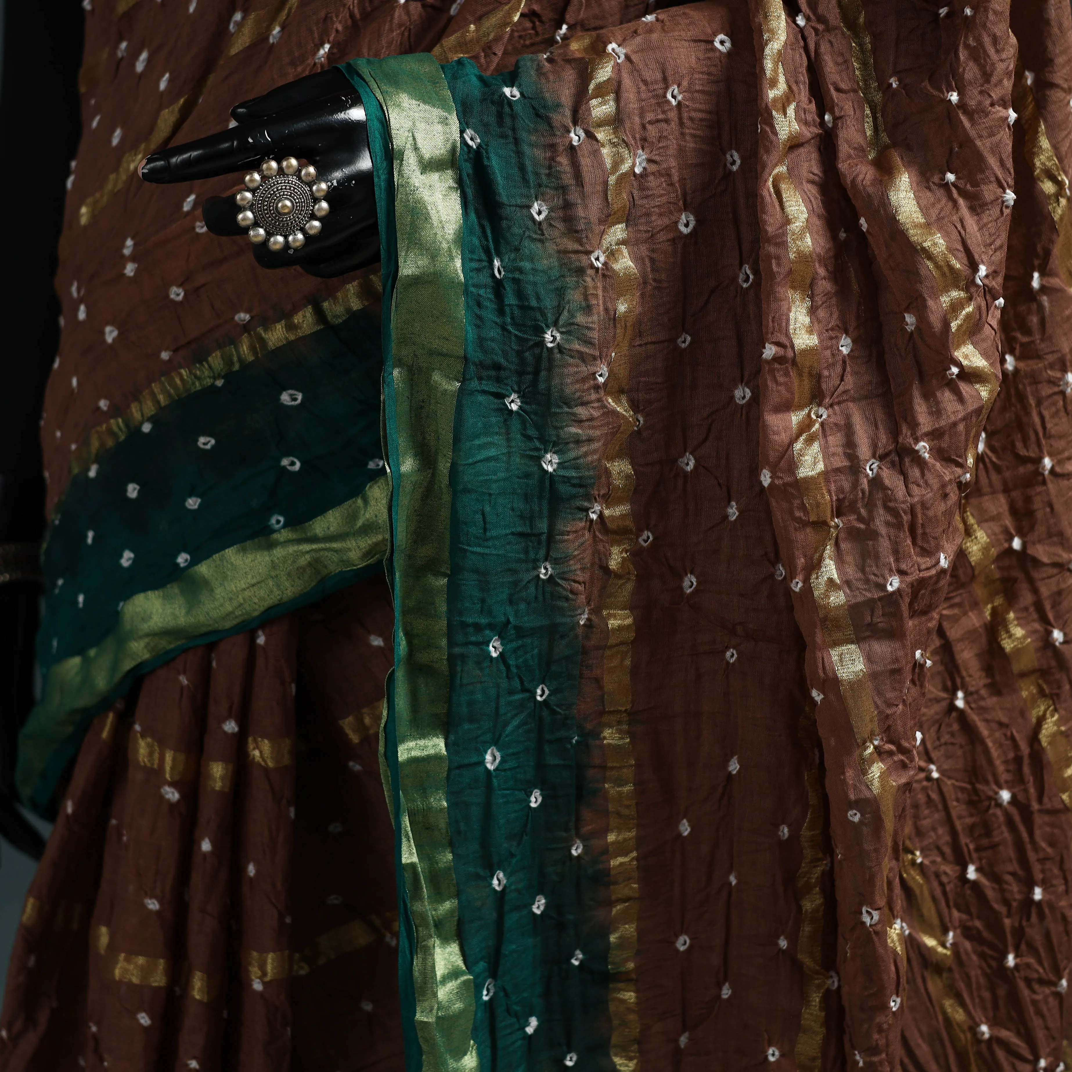 Brown - Kutch Bandhani Tie-Dye Cotton Saree with Blouse Piece 14 sold by Itokri product image thumbnail 3