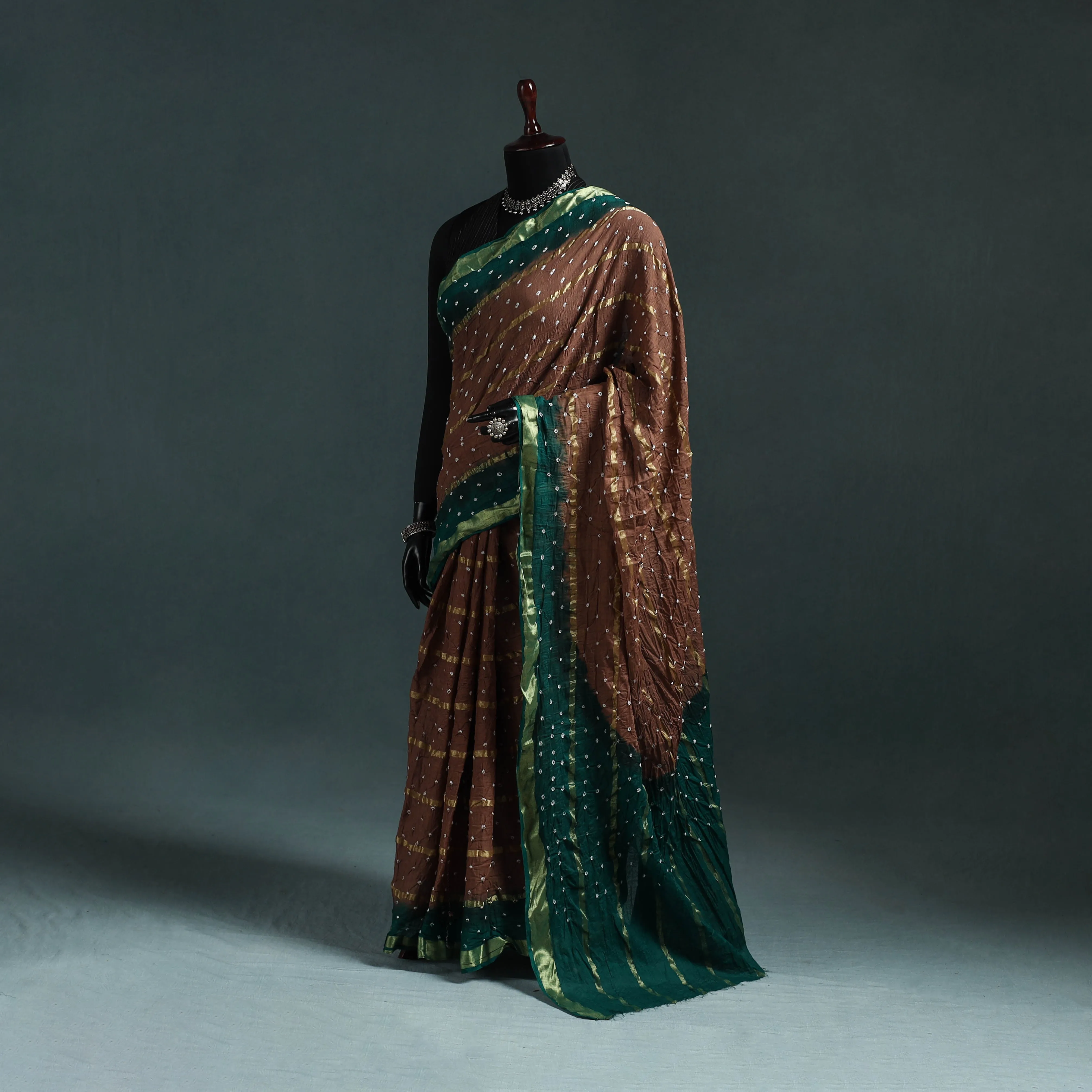 Brown - Kutch Bandhani Tie-Dye Cotton Saree with Blouse Piece 14 sold by Itokri