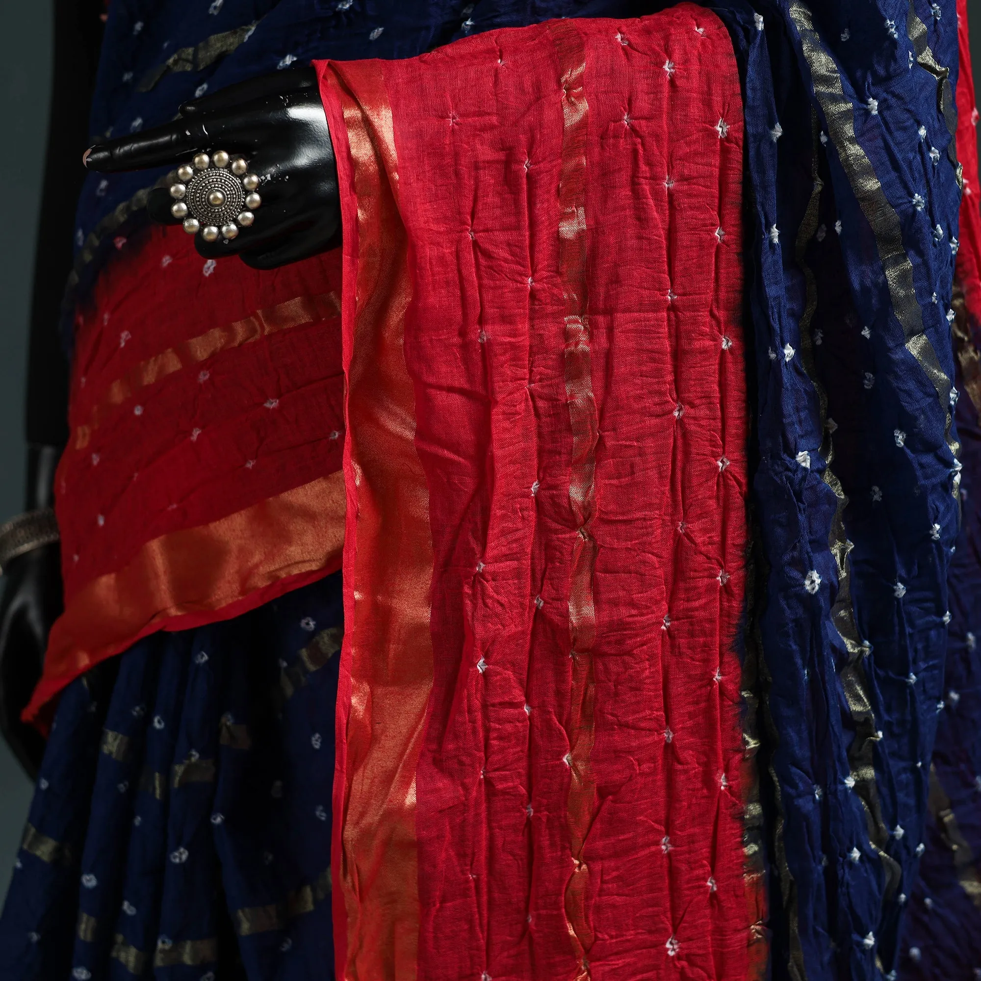 Blue - Kutch Bandhani Tie-Dye Cotton Saree with Blouse Piece 13 sold by Itokri product image thumbnail 3