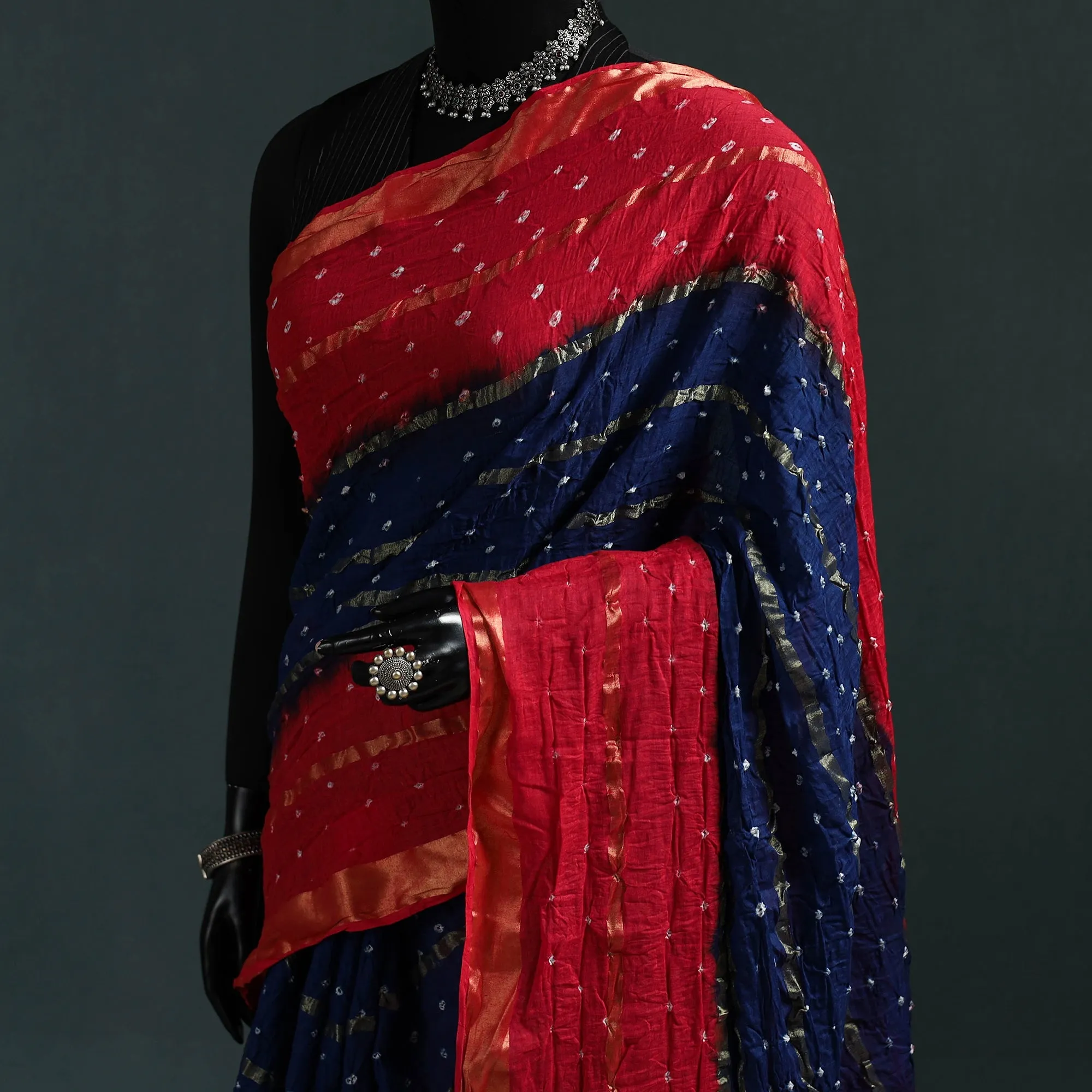 Blue - Kutch Bandhani Tie-Dye Cotton Saree with Blouse Piece 13 sold by Itokri product image thumbnail 2