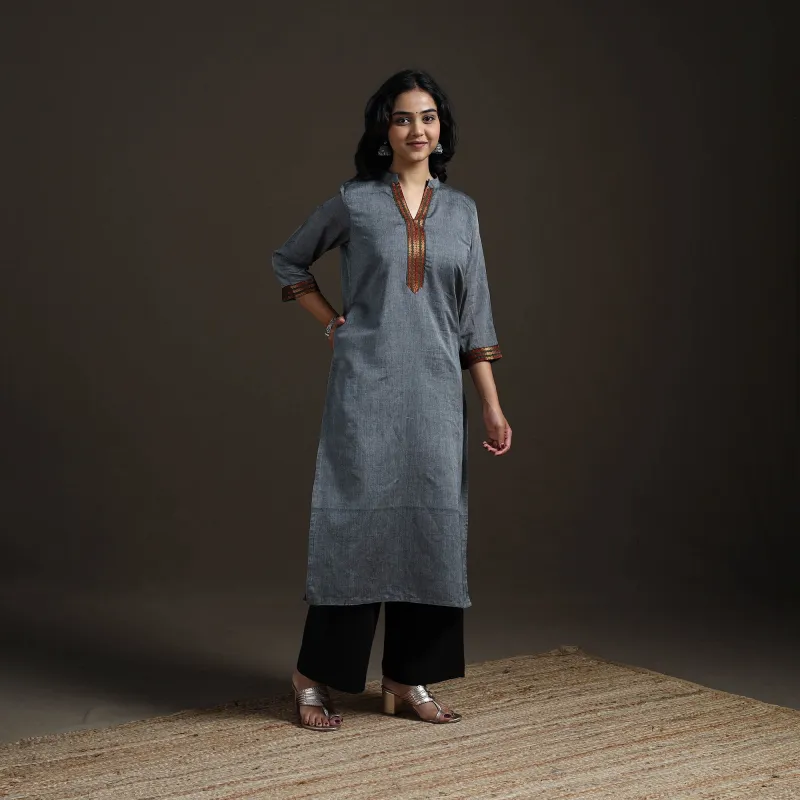 Grey - Straight Cotton Dharwad Kurta for women 22 made by Itokri
