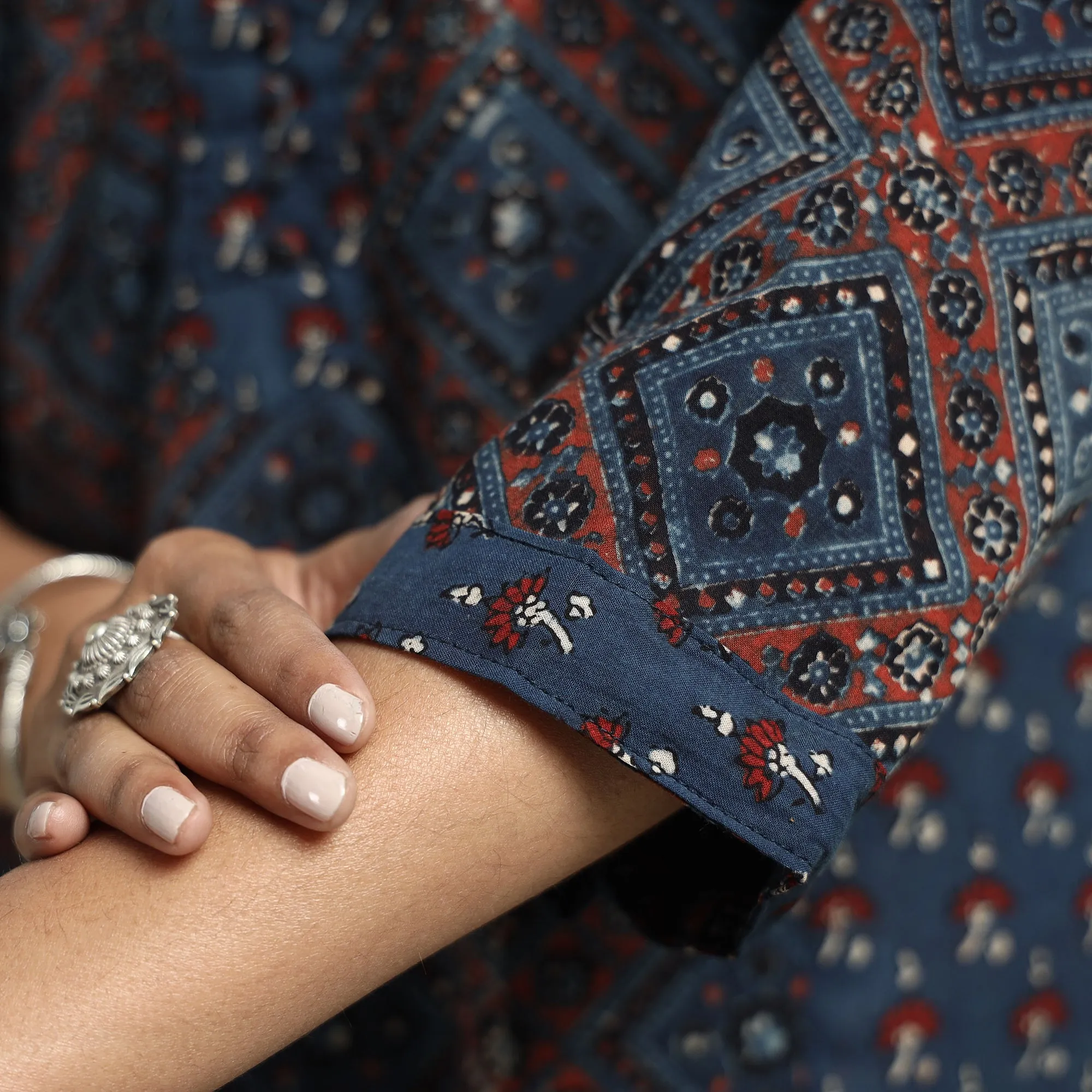 Blue - Ajrakh Block Printed Cotton Straight Kurta with Patch sold by Itokri product image thumbnail 5