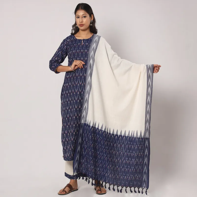 Blue - Pochampally Ikat Cotton Kurta with Palazzo & Dupatta Set made by Itokri
