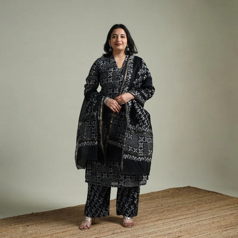 Hand Block Batik Print Chanderi Silk Suit Set with Dupatta for women 01 made by Itokri