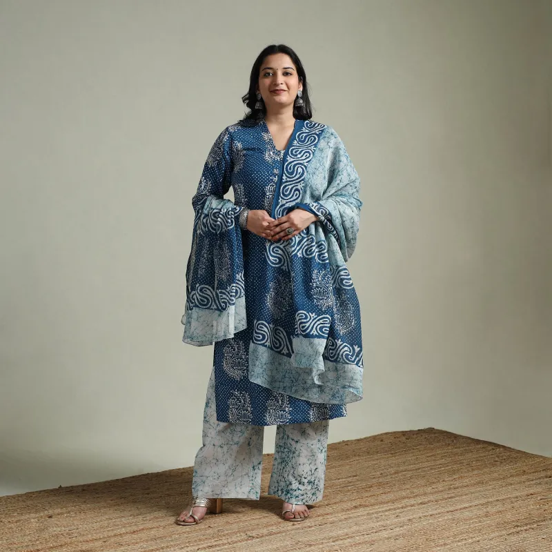Hand Block Batik Print Cotton Suit Set with Dupatta for women 17 made by Itokri