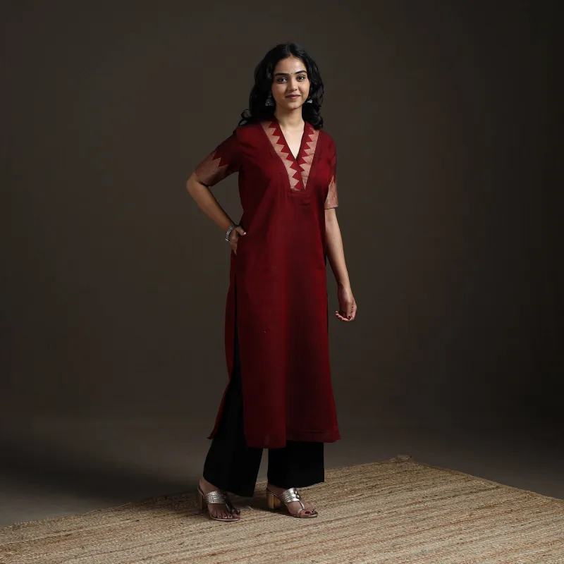 Maroon - Straight Cotton Dharwad Kurta for women 04 made by Itokri