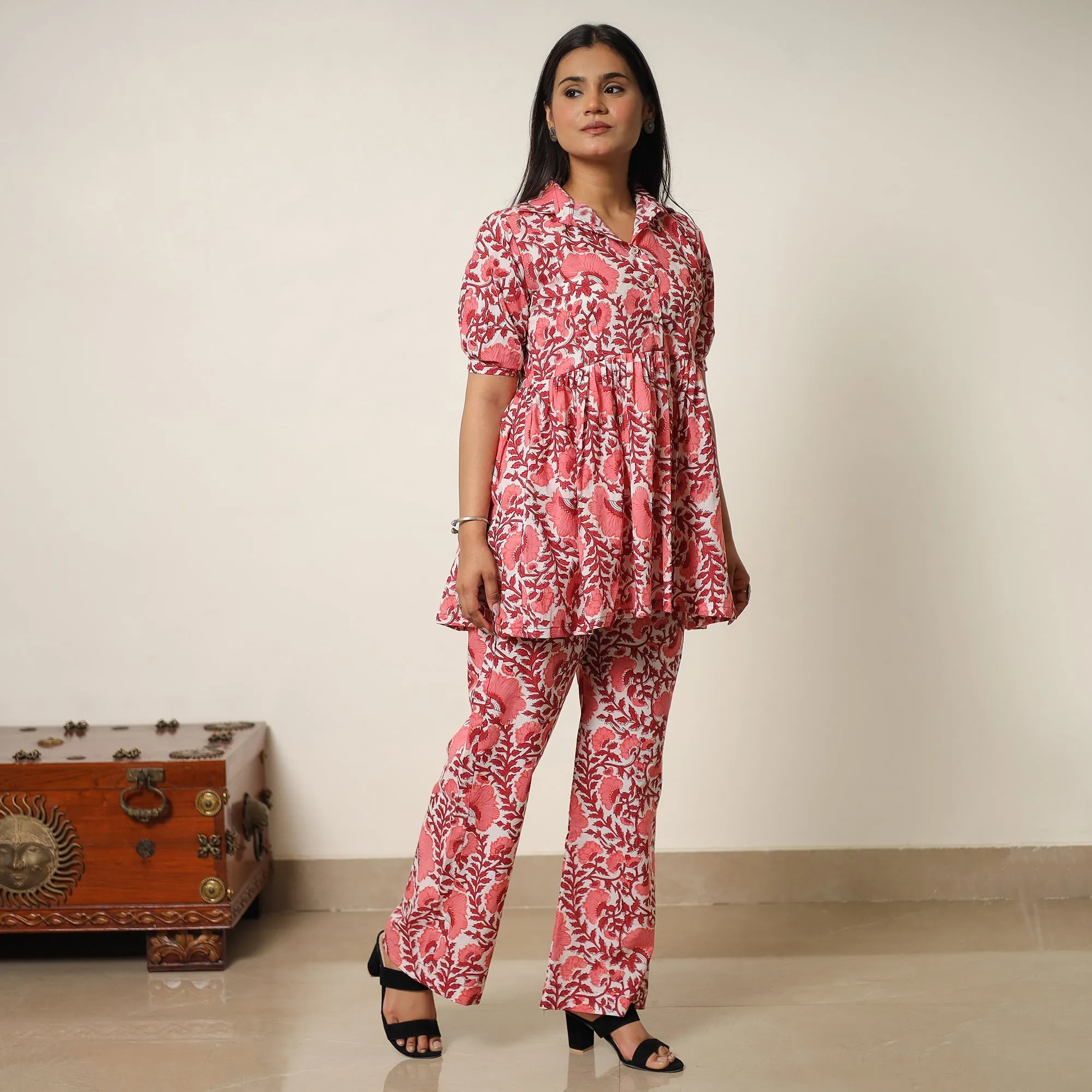 Pink - Sanganeri Block Printed Cotton Co-Ord Set 18 sold by Itokri product image thumbnail 3