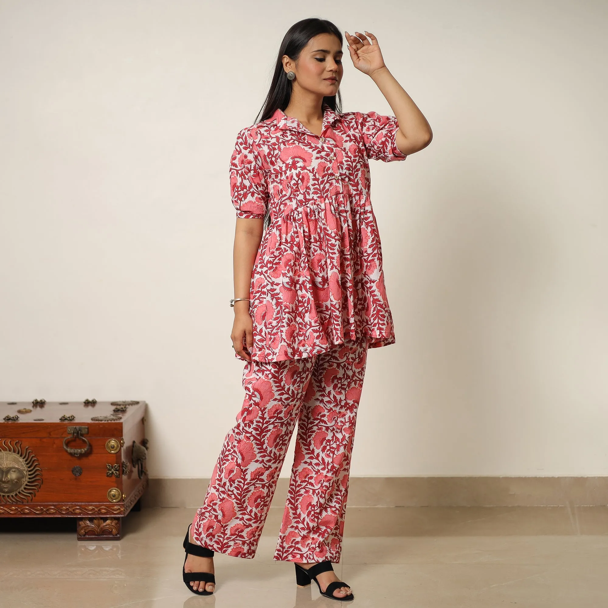 Pink - Sanganeri Block Printed Cotton Co-Ord Set 18 sold by Itokri product image thumbnail 2