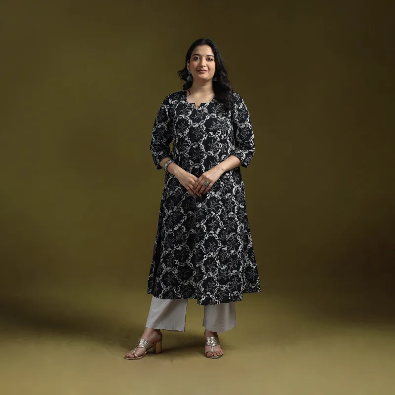 Bagru Hand Block Print Syahi Begar Cotton A-Line Kurta for women 04 made by Itokri