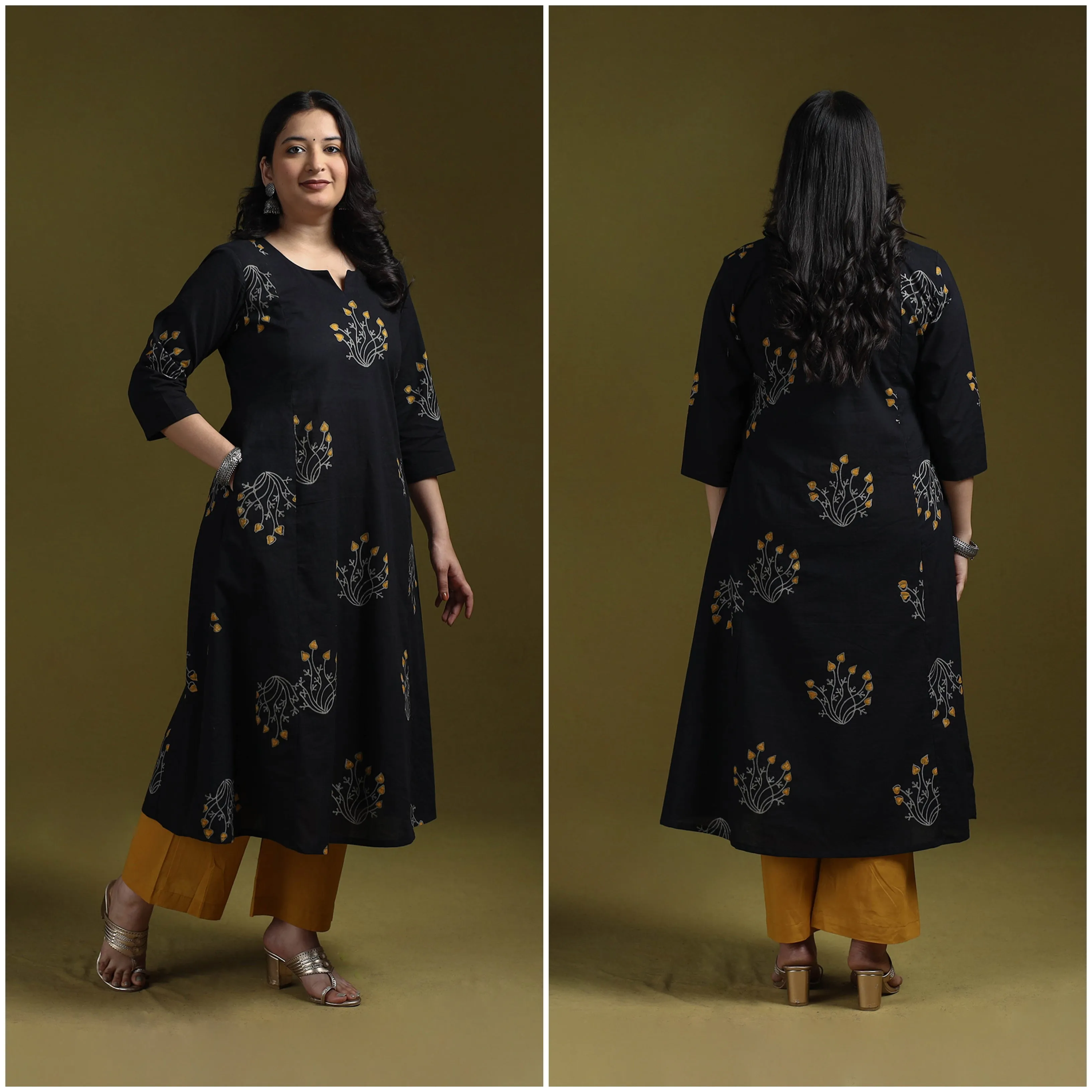 Bagru Hand Block Print Syahi Begar Cotton A-Line Kurta for women 03 sold by Itokri product image thumbnail 3