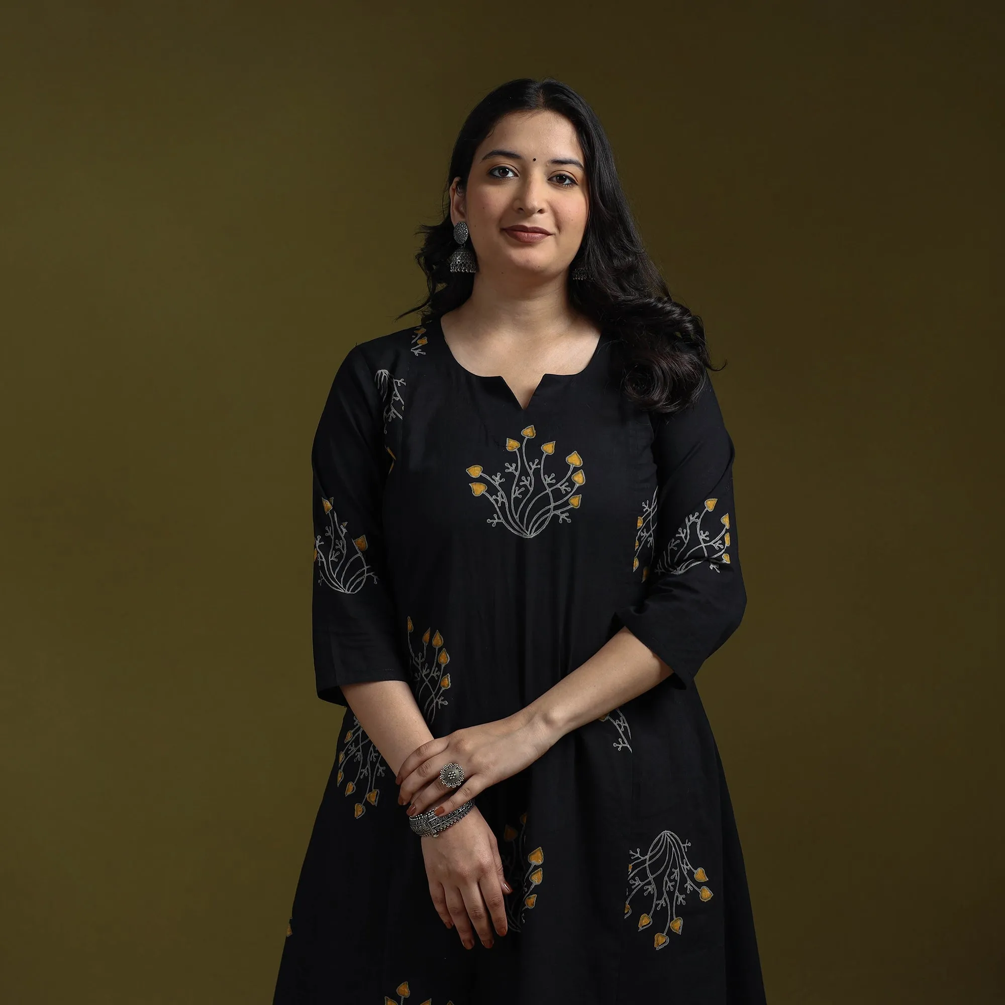 Bagru Hand Block Print Syahi Begar Cotton A-Line Kurta for women 03 sold by Itokri product image thumbnail 2