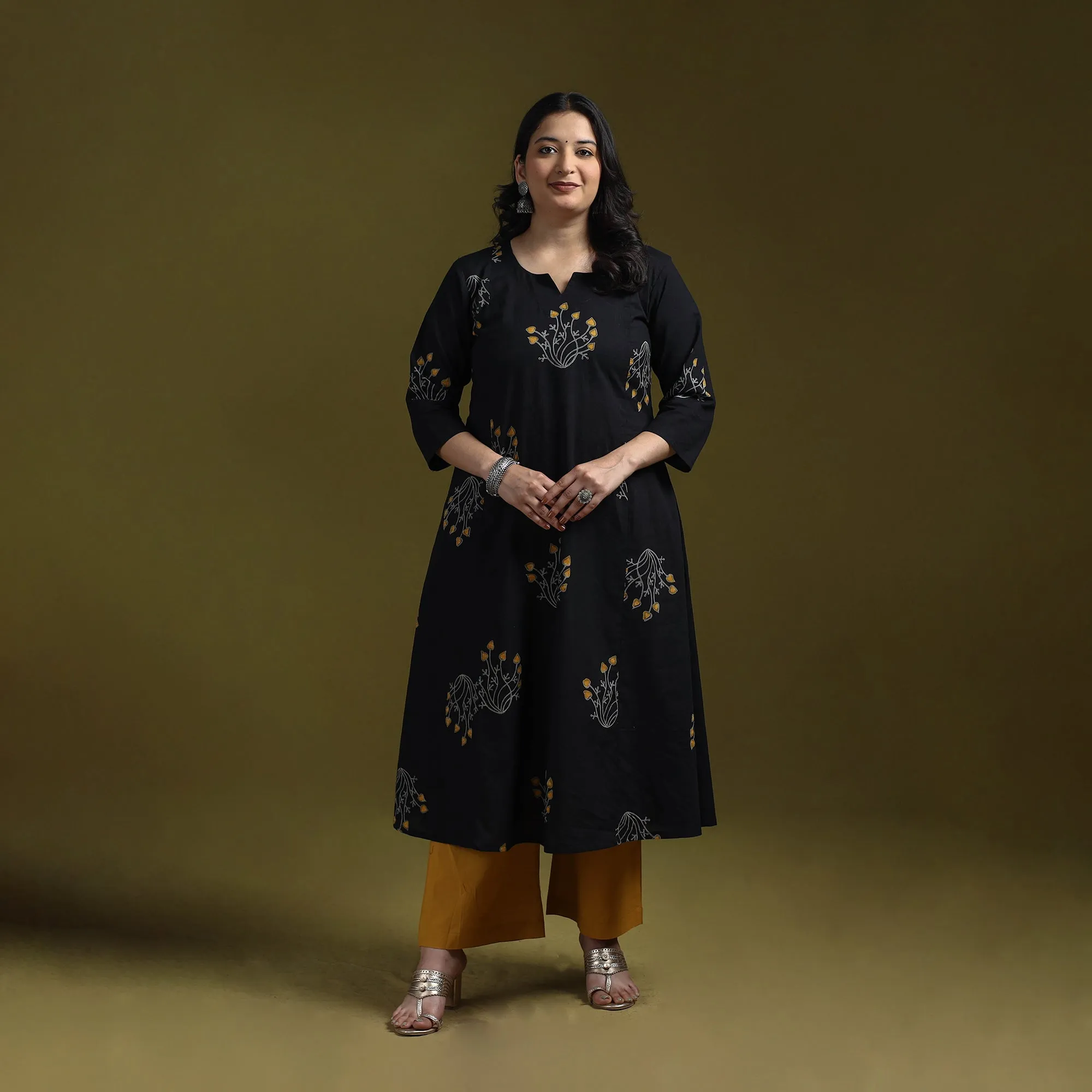 Bagru Hand Block Print Syahi Begar Cotton A-Line Kurta for women 03 sold by Itokri
