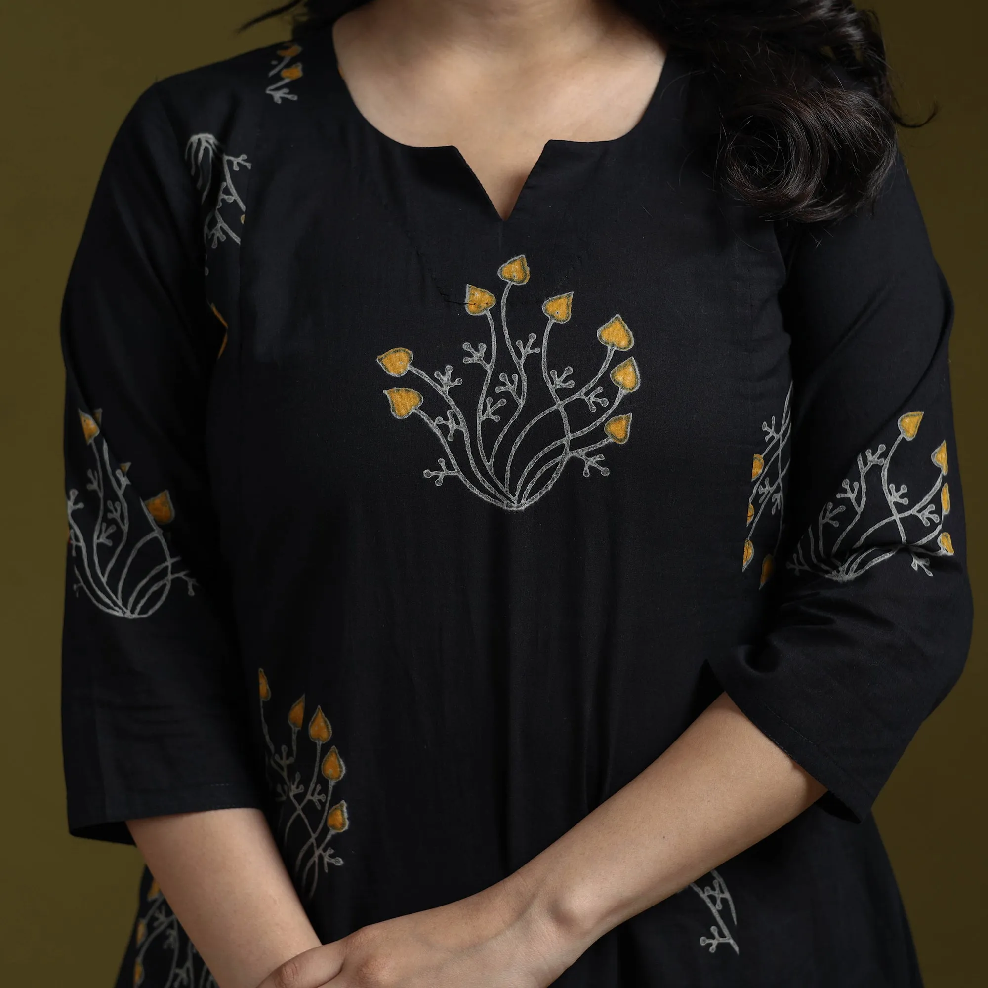 Bagru Hand Block Print Syahi Begar Cotton A-Line Kurta for women 03 sold by Itokri product image thumbnail 4
