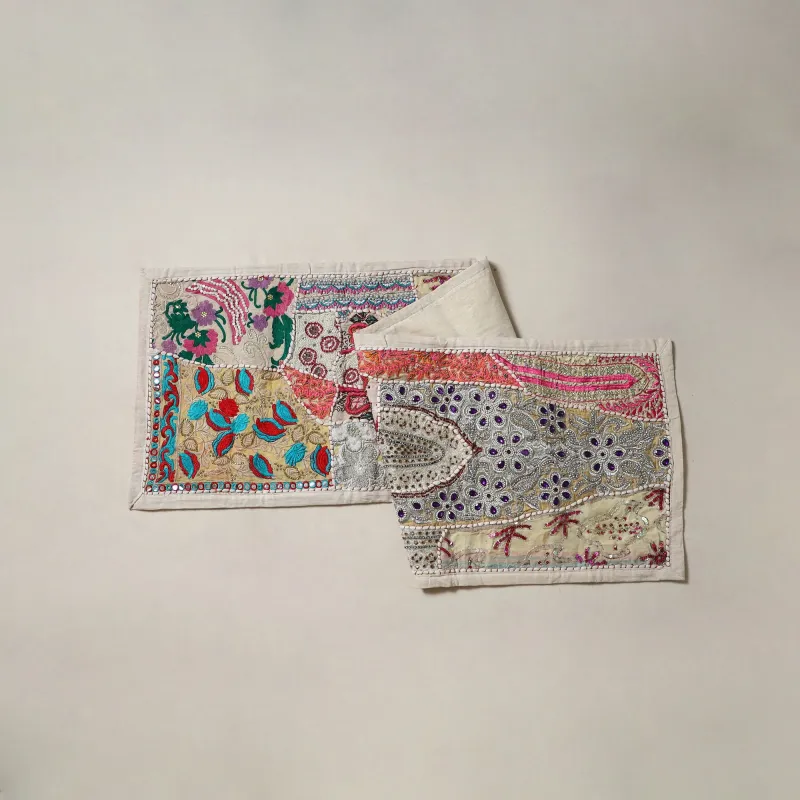 Beige - Khambadiya Patchwork Beadwork Table Runner (60 x 16 in) 09 made by Itokri